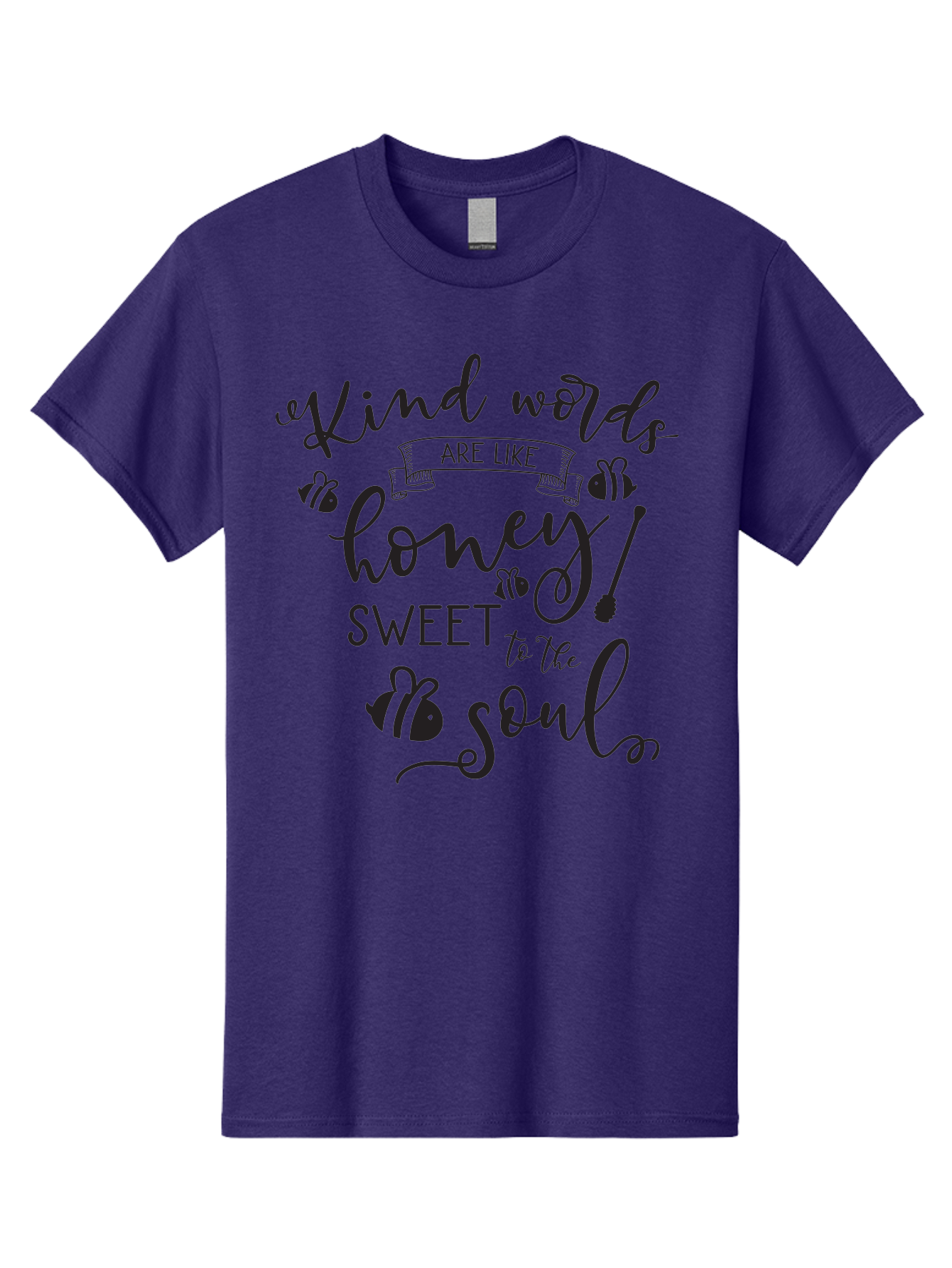 Kind-Words-Are-Like-Honey Men'S Graphic Tee, 100% Cotton, Comfortable Casual Summer Wear, Machine Washable, Inspirational Quote, Kindness, Positive Words, Sweet Soul, Motivational Quote, Black Lettering, Bee Illustrations, Ribbon Banner, Aac920