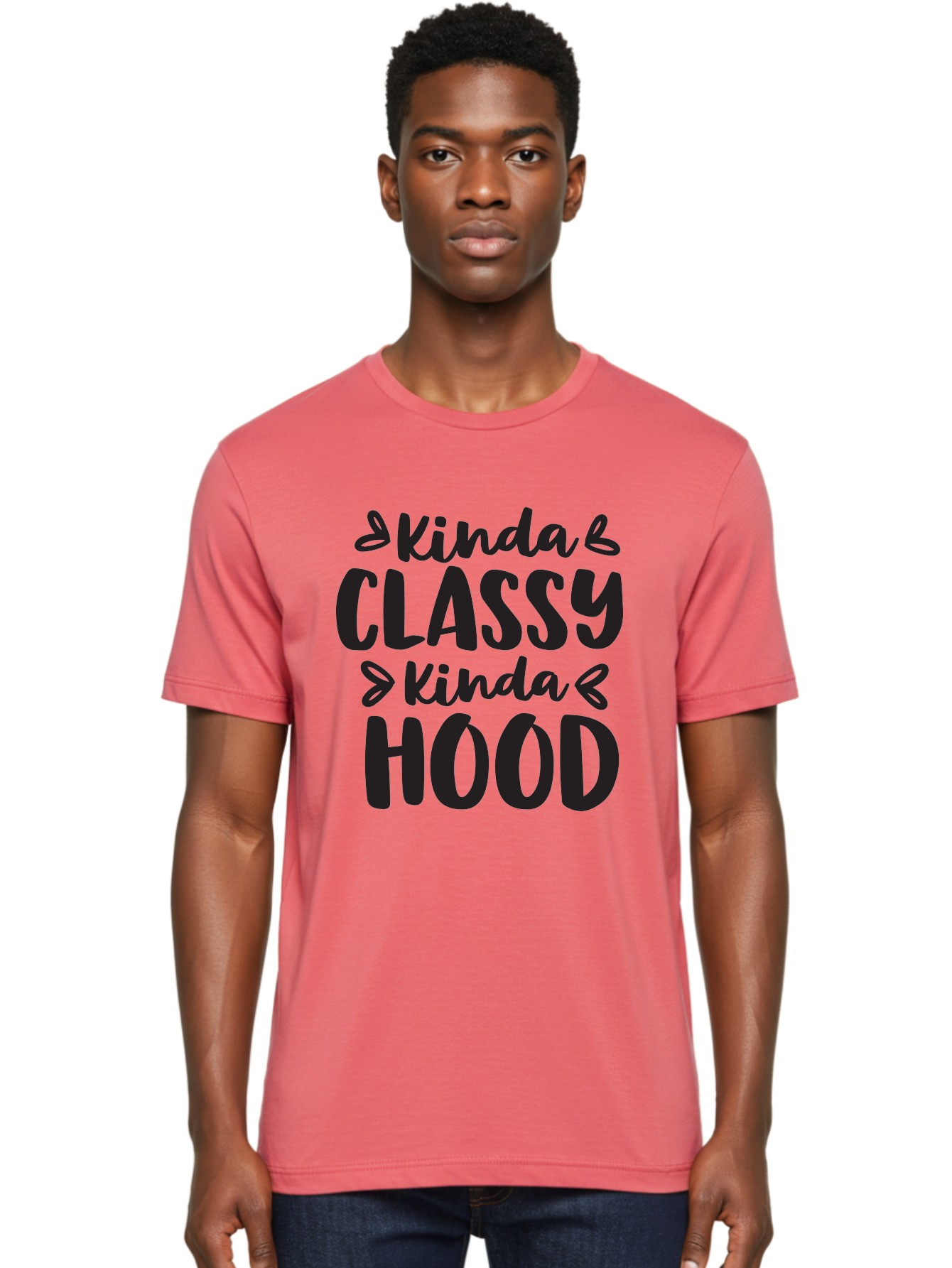 Kinda-Classy-Kinda-Hood Men'S Graphic Tee, 100% Cotton, Comfortable Casual Summer Wear, Machine Washable, Classy And Hood, Contrast, Stylish, Quote, Urban, Elegance, Quirky, Fashion Statement, Sassy, Attitude, Humor, Playful Typography Aac921