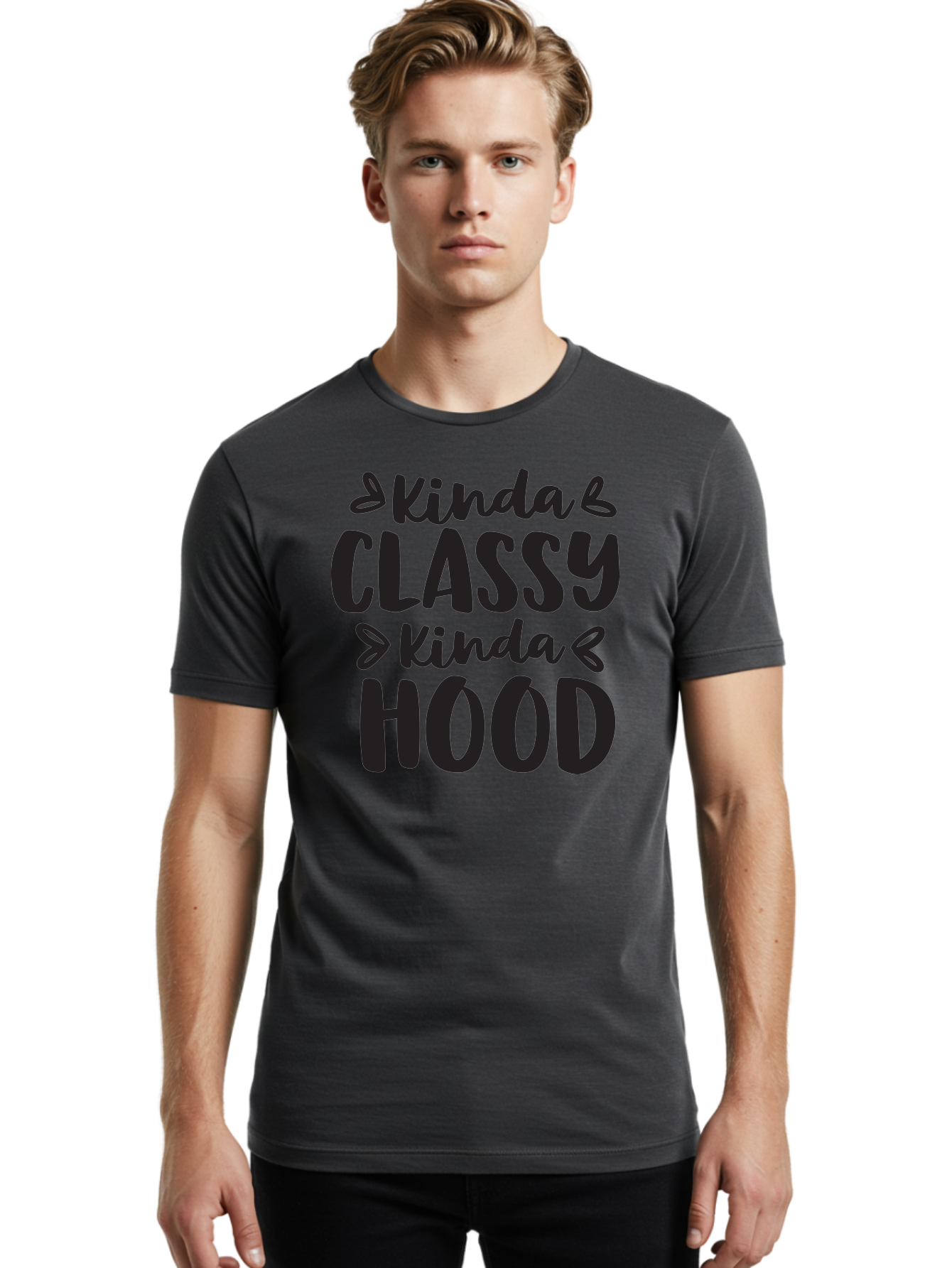 Kinda-Classy-Kinda-Hood Men'S Graphic Tee, 100% Cotton, Comfortable Casual Summer Wear, Machine Washable, Classy And Hood, Contrast, Stylish, Quote, Urban, Elegance, Quirky, Fashion Statement, Sassy, Attitude, Humor, Playful Typography Aac921