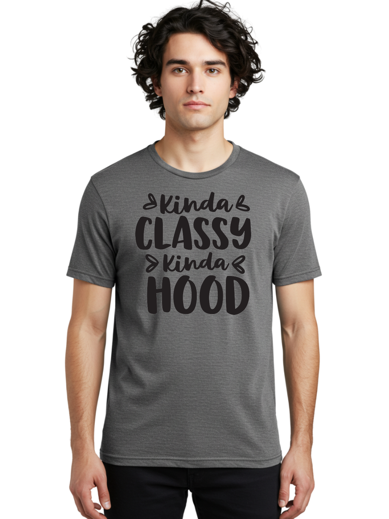 Kinda-Classy-Kinda-Hood Men'S Graphic Tee, 100% Cotton, Comfortable Casual Summer Wear, Machine Washable, Classy And Hood, Contrast, Stylish, Quote, Urban, Elegance, Quirky, Fashion Statement, Sassy, Attitude, Humor, Playful Typography Aac921
