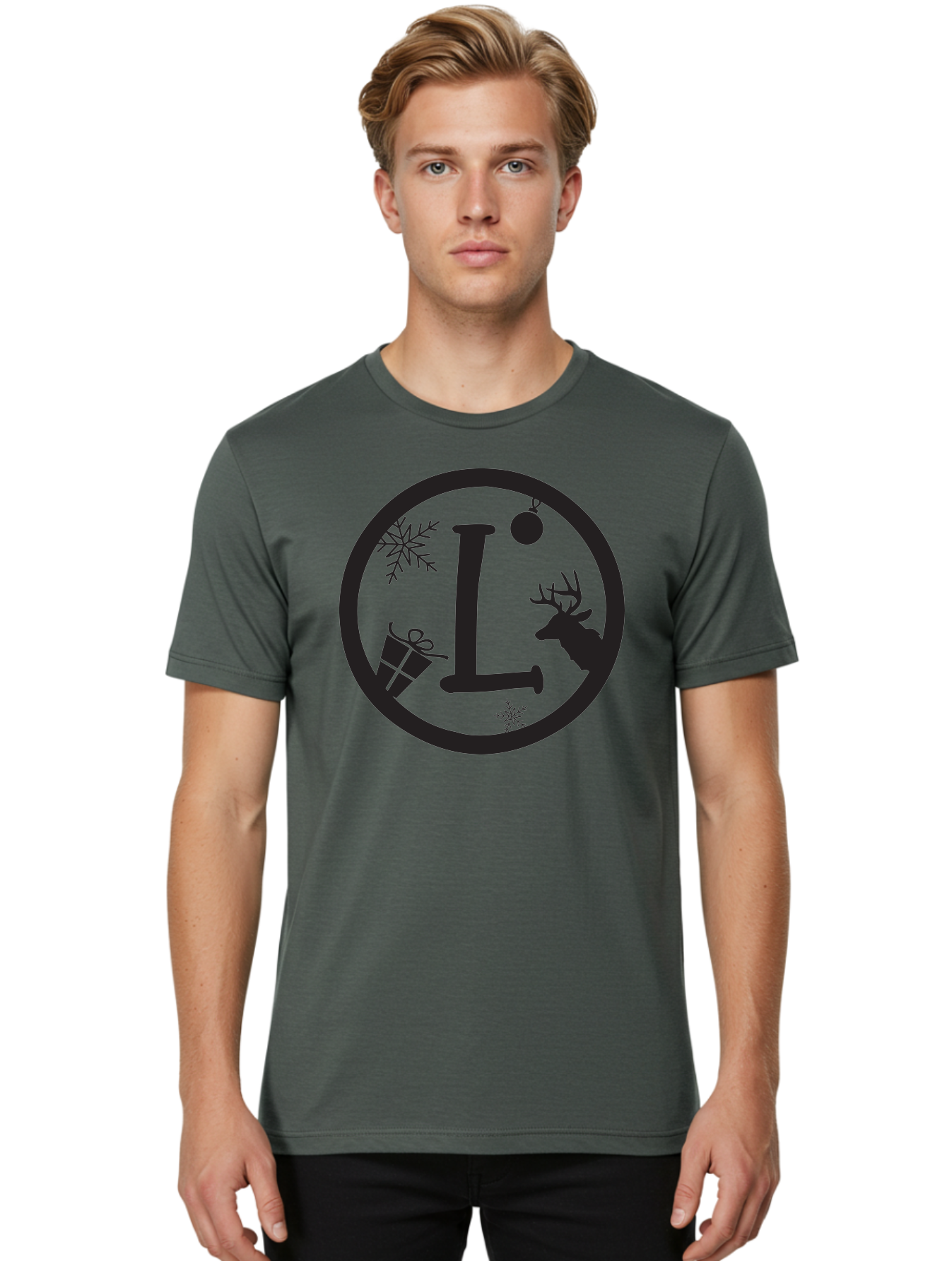 L Men'S Graphic Tee, 100% Cotton, Comfortable Casual Summer Wear, Machine Washable, Christmas Decorations, Holiday Gifts, Winter Snowflakes, Reindeer Silhouette, Festive Atmosphere, Seasonal Ornaments, Gift Wrapping Aac923
