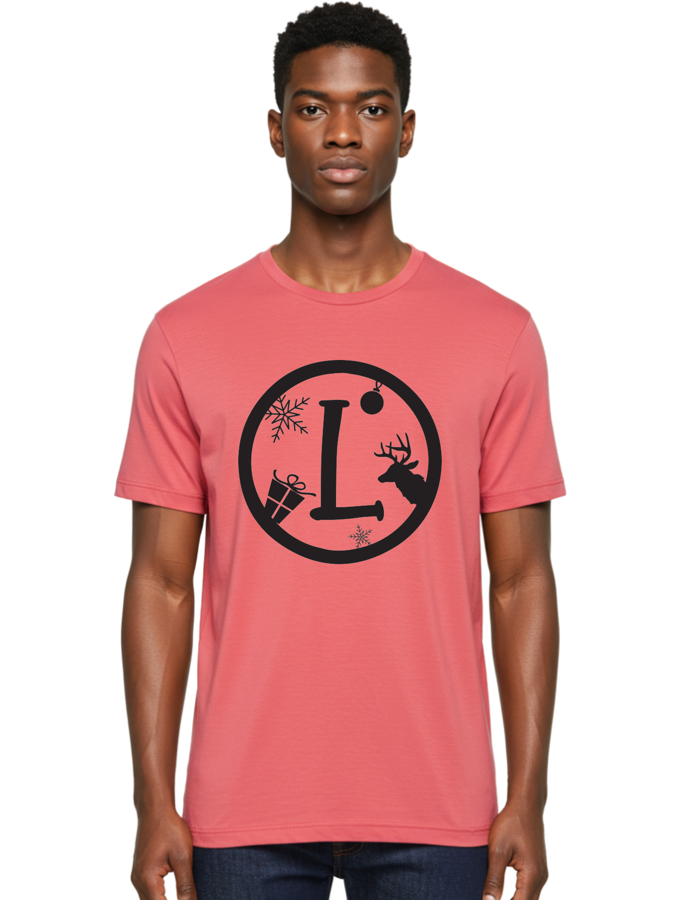 L Men'S Graphic Tee, 100% Cotton, Comfortable Casual Summer Wear, Machine Washable, Christmas Decorations, Holiday Gifts, Winter Snowflakes, Reindeer Silhouette, Festive Atmosphere, Seasonal Ornaments, Gift Wrapping Aac923