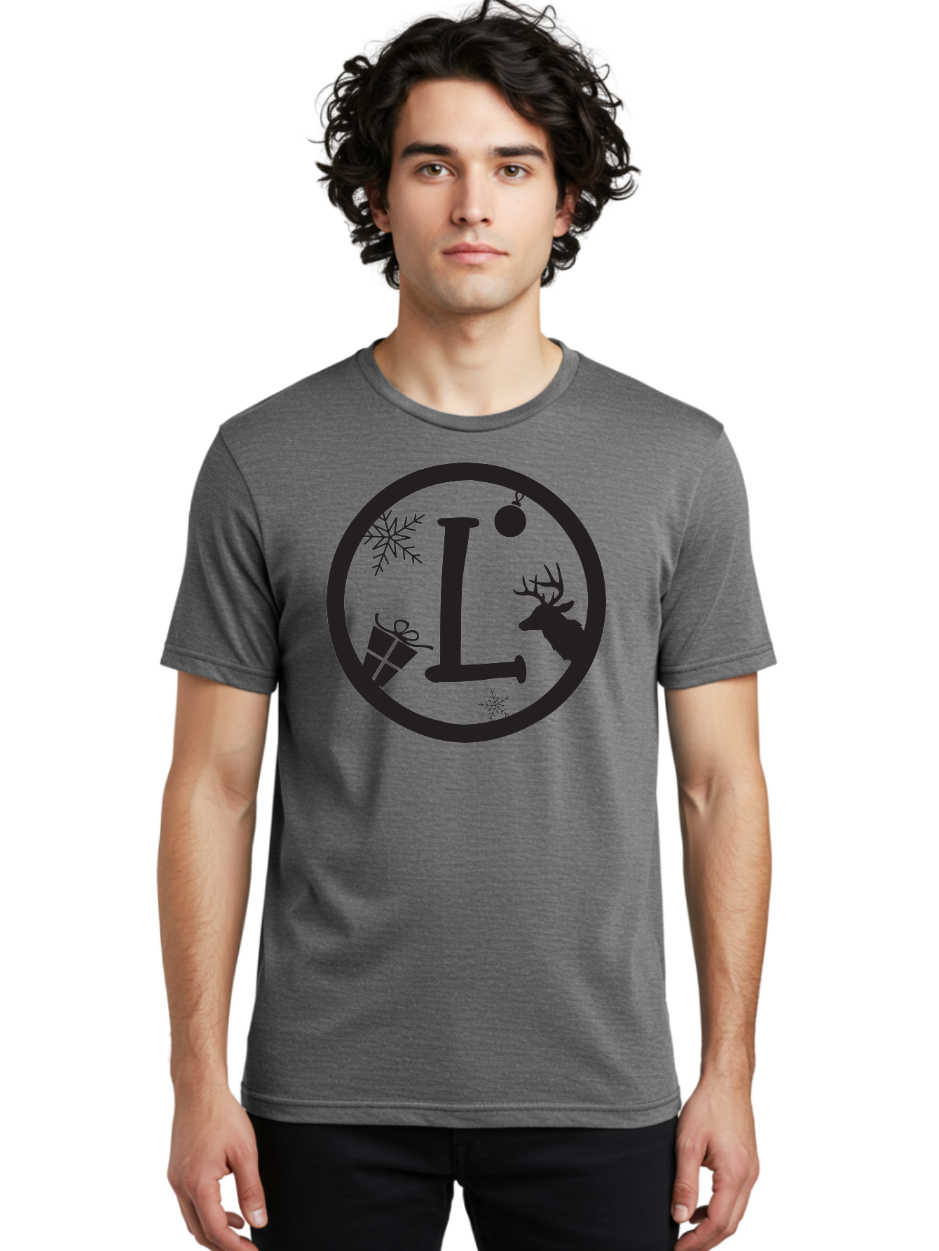 L Men'S Graphic Tee, 100% Cotton, Comfortable Casual Summer Wear, Machine Washable, Christmas Decorations, Holiday Gifts, Winter Snowflakes, Reindeer Silhouette, Festive Atmosphere, Seasonal Ornaments, Gift Wrapping Aac923