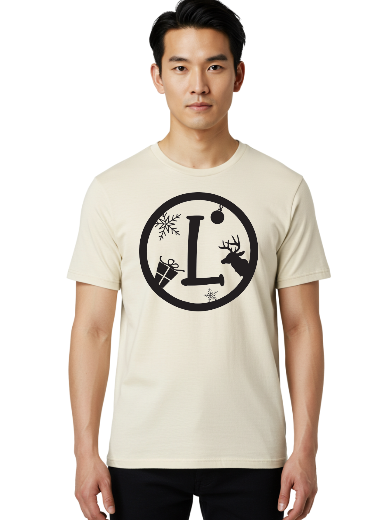 L Men'S Graphic Tee, 100% Cotton, Comfortable Casual Summer Wear, Machine Washable, Christmas Decorations, Holiday Gifts, Winter Snowflakes, Reindeer Silhouette, Festive Atmosphere, Seasonal Ornaments, Gift Wrapping Aac923