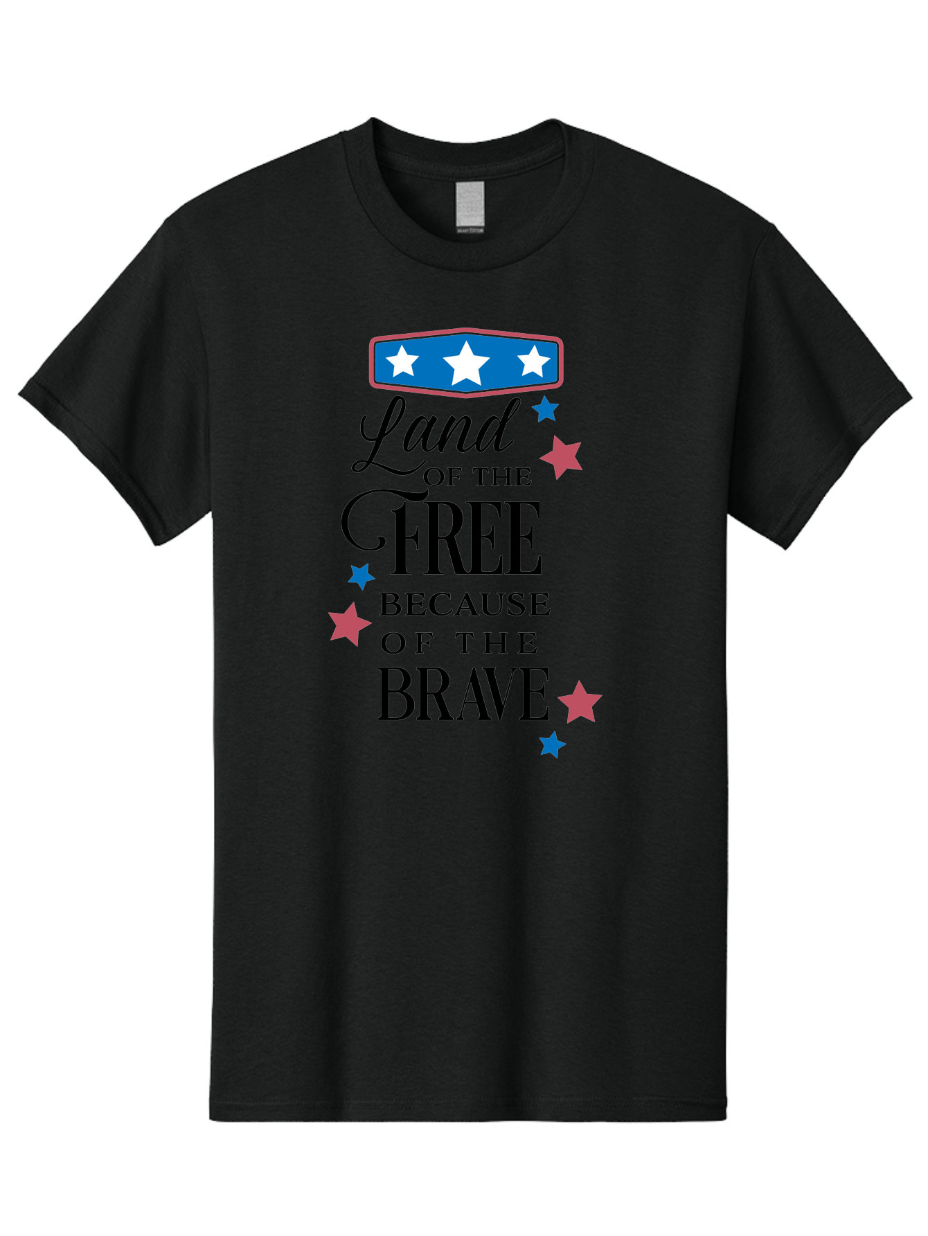 Land-Of-Free-Because-Of-Brave Men'S Graphic Tee, 100% Cotton, Comfortable Casual Summer Wear, Machine Washable, Patriotic Quote, Inspirational Phrase, Red White And Blue Theme, Freedom And Bravery, Stars And Stripes, Usa Pride, Aac924