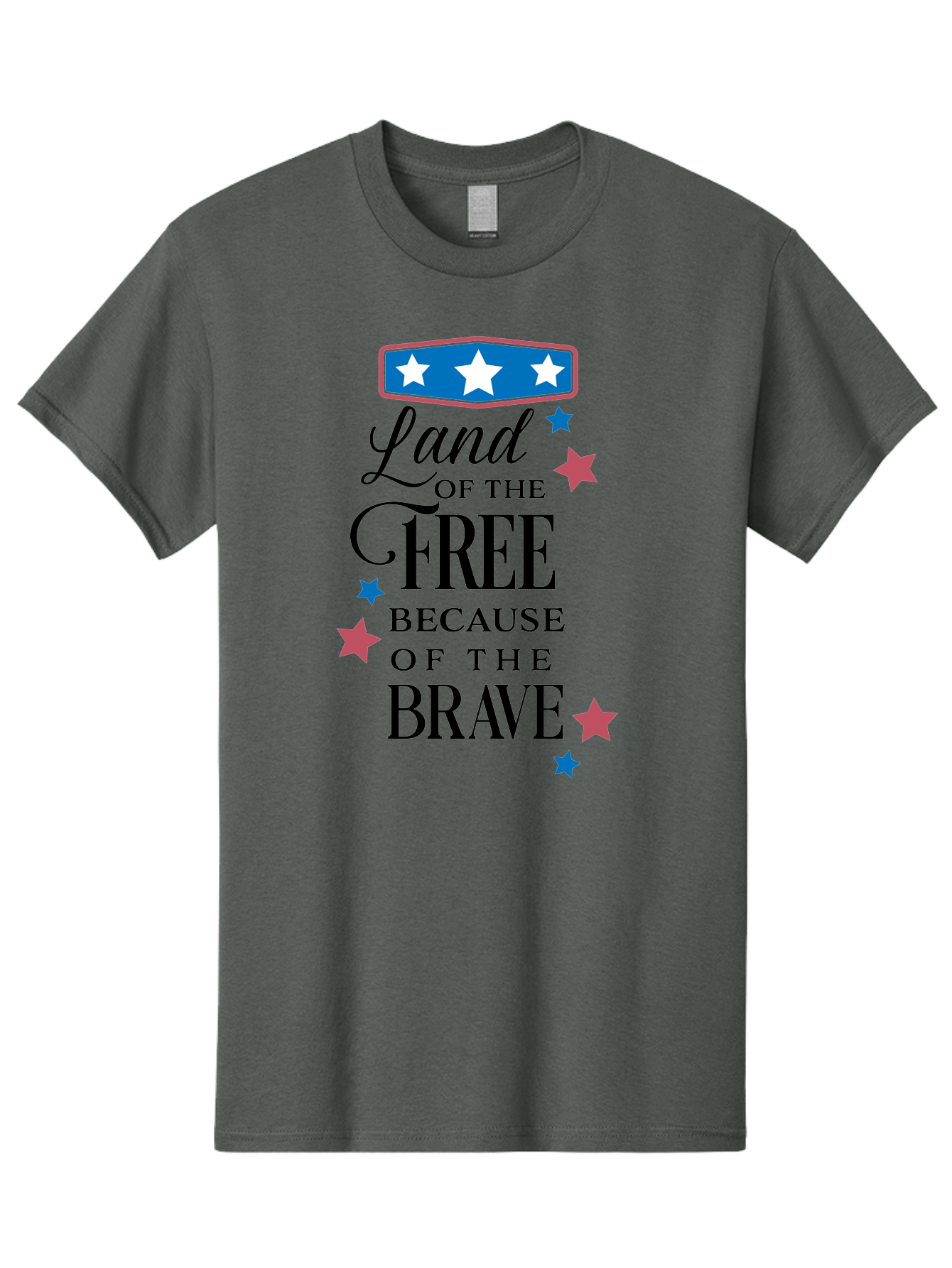Land-Of-Free-Because-Of-Brave Men'S Graphic Tee, 100% Cotton, Comfortable Casual Summer Wear, Machine Washable, Patriotic Quote, Inspirational Phrase, Red White And Blue Theme, Freedom And Bravery, Stars And Stripes, Usa Pride, Aac924