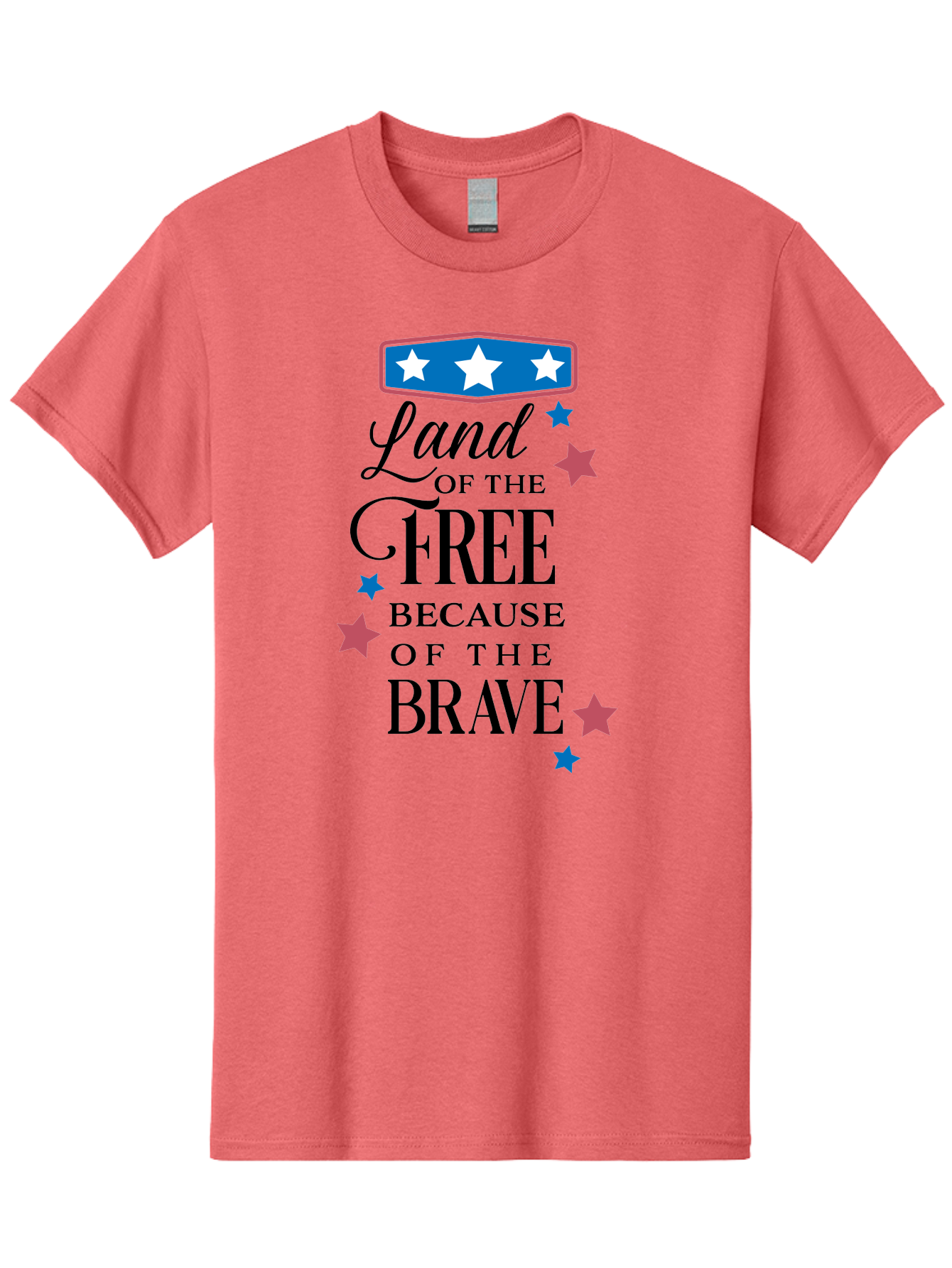 Land-Of-Free-Because-Of-Brave Men'S Graphic Tee, 100% Cotton, Comfortable Casual Summer Wear, Machine Washable, Patriotic Quote, Inspirational Phrase, Red White And Blue Theme, Freedom And Bravery, Stars And Stripes, Usa Pride, Aac924