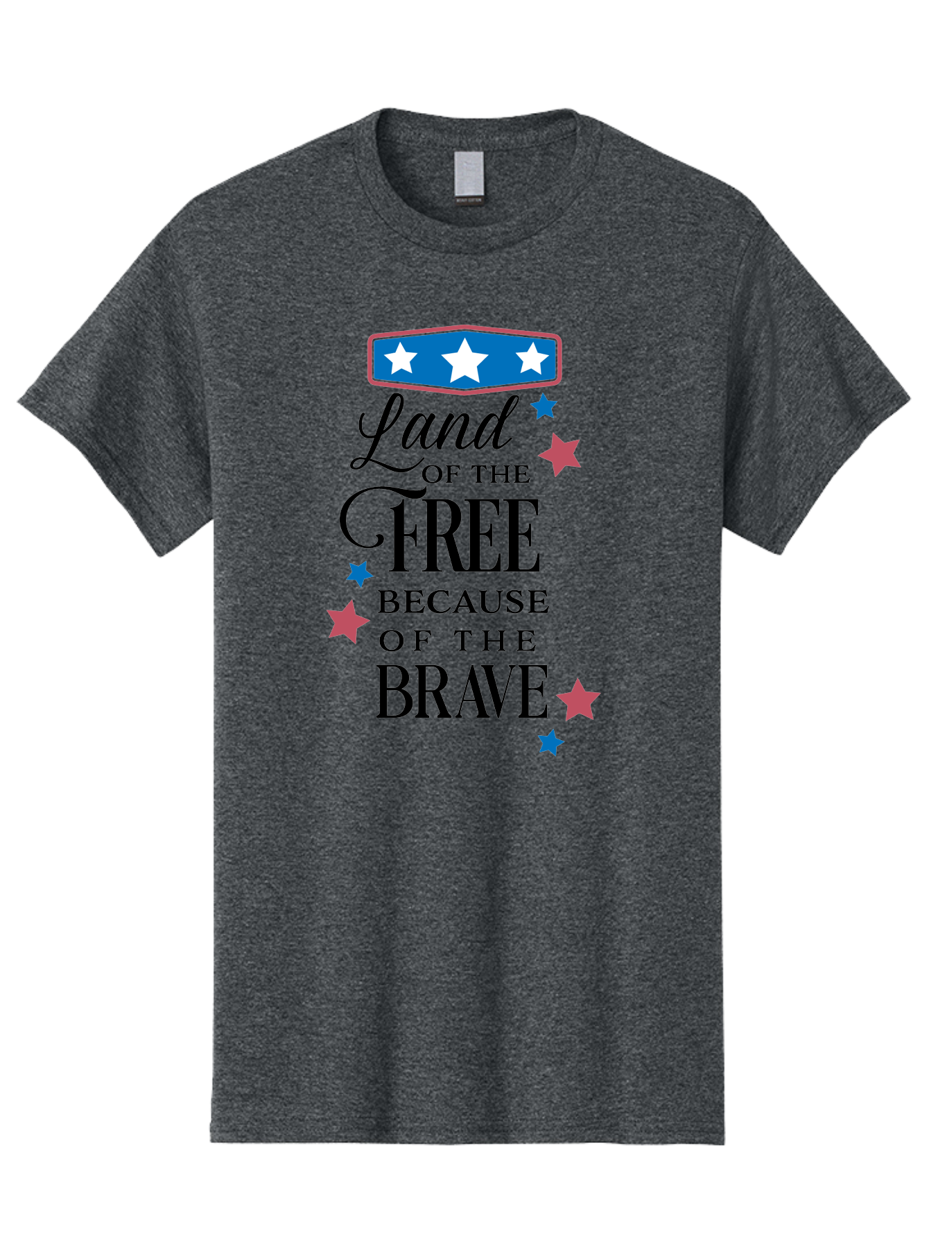 Land-Of-Free-Because-Of-Brave Men'S Graphic Tee, 100% Cotton, Comfortable Casual Summer Wear, Machine Washable, Patriotic Quote, Inspirational Phrase, Red White And Blue Theme, Freedom And Bravery, Stars And Stripes, Usa Pride, Aac924