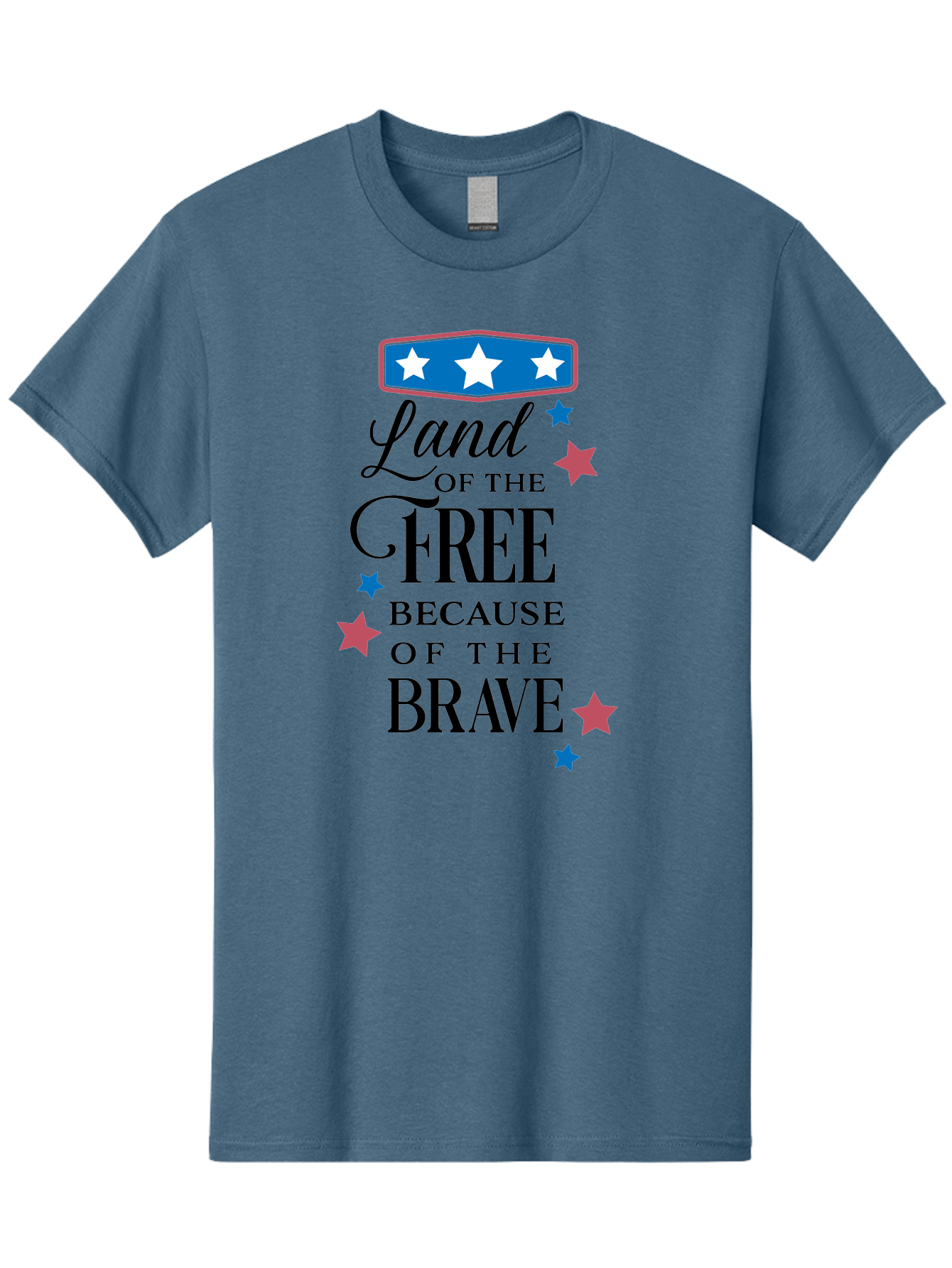 Land-Of-Free-Because-Of-Brave Men'S Graphic Tee, 100% Cotton, Comfortable Casual Summer Wear, Machine Washable, Patriotic Quote, Inspirational Phrase, Red White And Blue Theme, Freedom And Bravery, Stars And Stripes, Usa Pride, Aac924