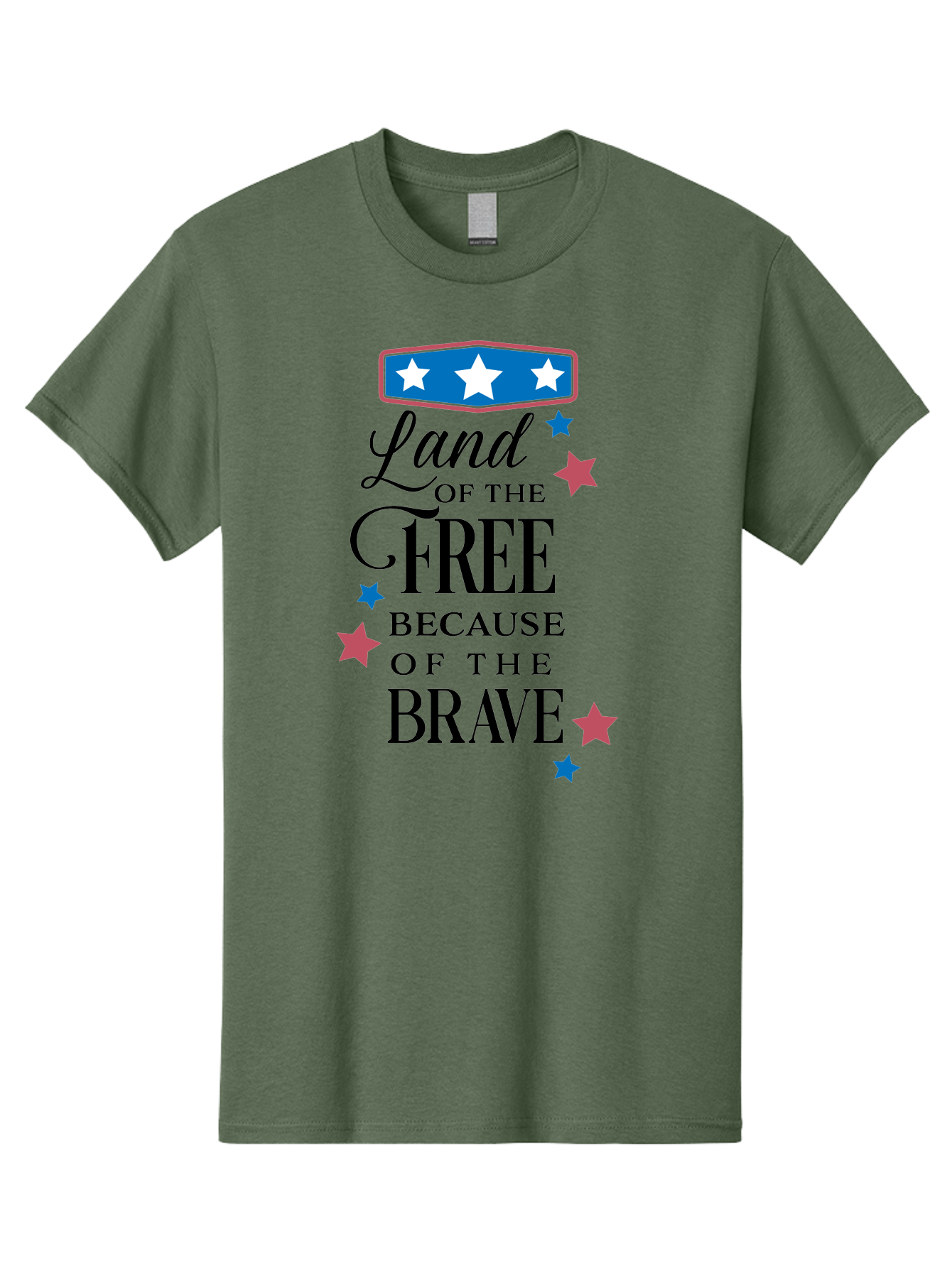 Land-Of-Free-Because-Of-Brave Men'S Graphic Tee, 100% Cotton, Comfortable Casual Summer Wear, Machine Washable, Patriotic Quote, Inspirational Phrase, Red White And Blue Theme, Freedom And Bravery, Stars And Stripes, Usa Pride, Aac924