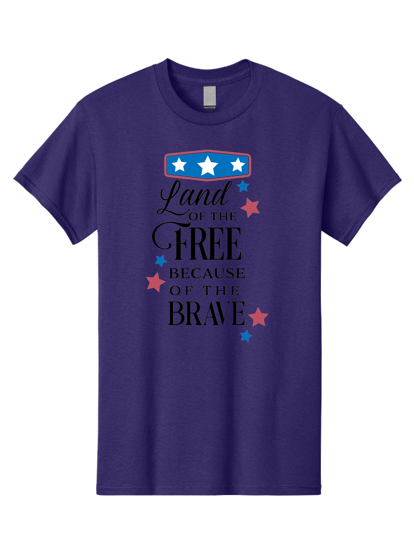 Land-Of-Free-Because-Of-Brave Men'S Graphic Tee, 100% Cotton, Comfortable Casual Summer Wear, Machine Washable, Patriotic Quote, Inspirational Phrase, Red White And Blue Theme, Freedom And Bravery, Stars And Stripes, Usa Pride, Aac924
