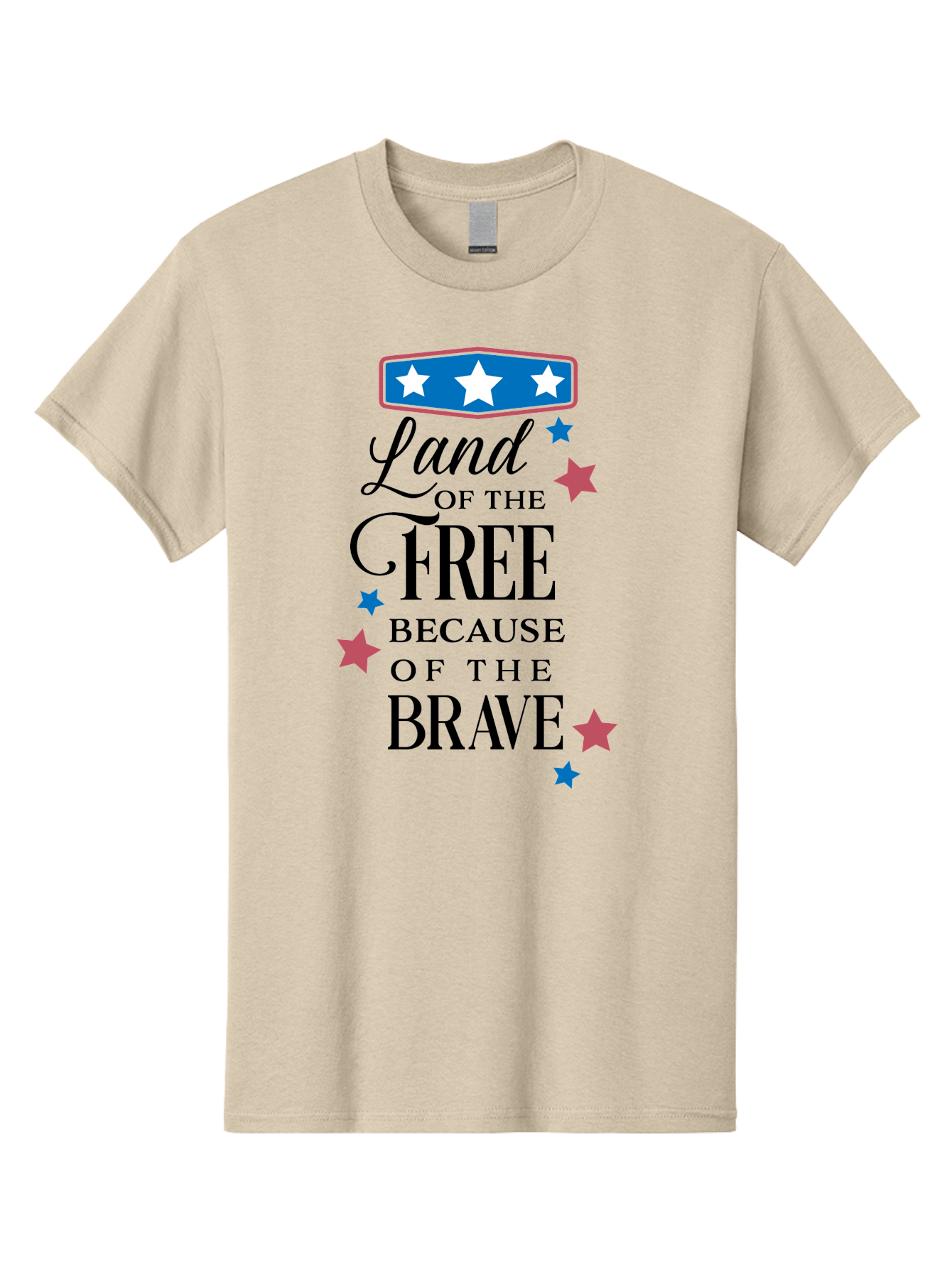 Land-Of-Free-Because-Of-Brave Men'S Graphic Tee, 100% Cotton, Comfortable Casual Summer Wear, Machine Washable, Patriotic Quote, Inspirational Phrase, Red White And Blue Theme, Freedom And Bravery, Stars And Stripes, Usa Pride, Aac924