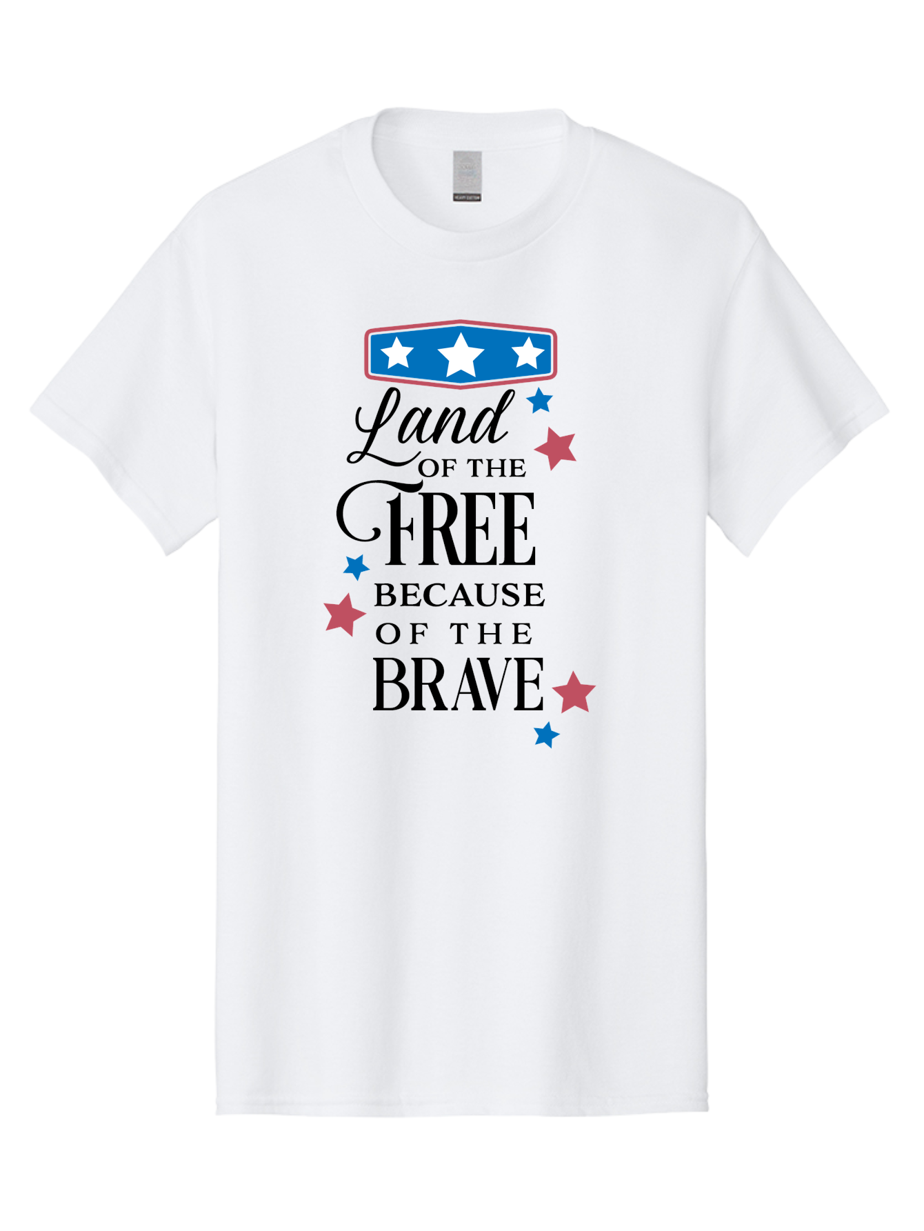 Land-Of-Free-Because-Of-Brave Men'S Graphic Tee, 100% Cotton, Comfortable Casual Summer Wear, Machine Washable, Patriotic Quote, Inspirational Phrase, Red White And Blue Theme, Freedom And Bravery, Stars And Stripes, Usa Pride, Aac924