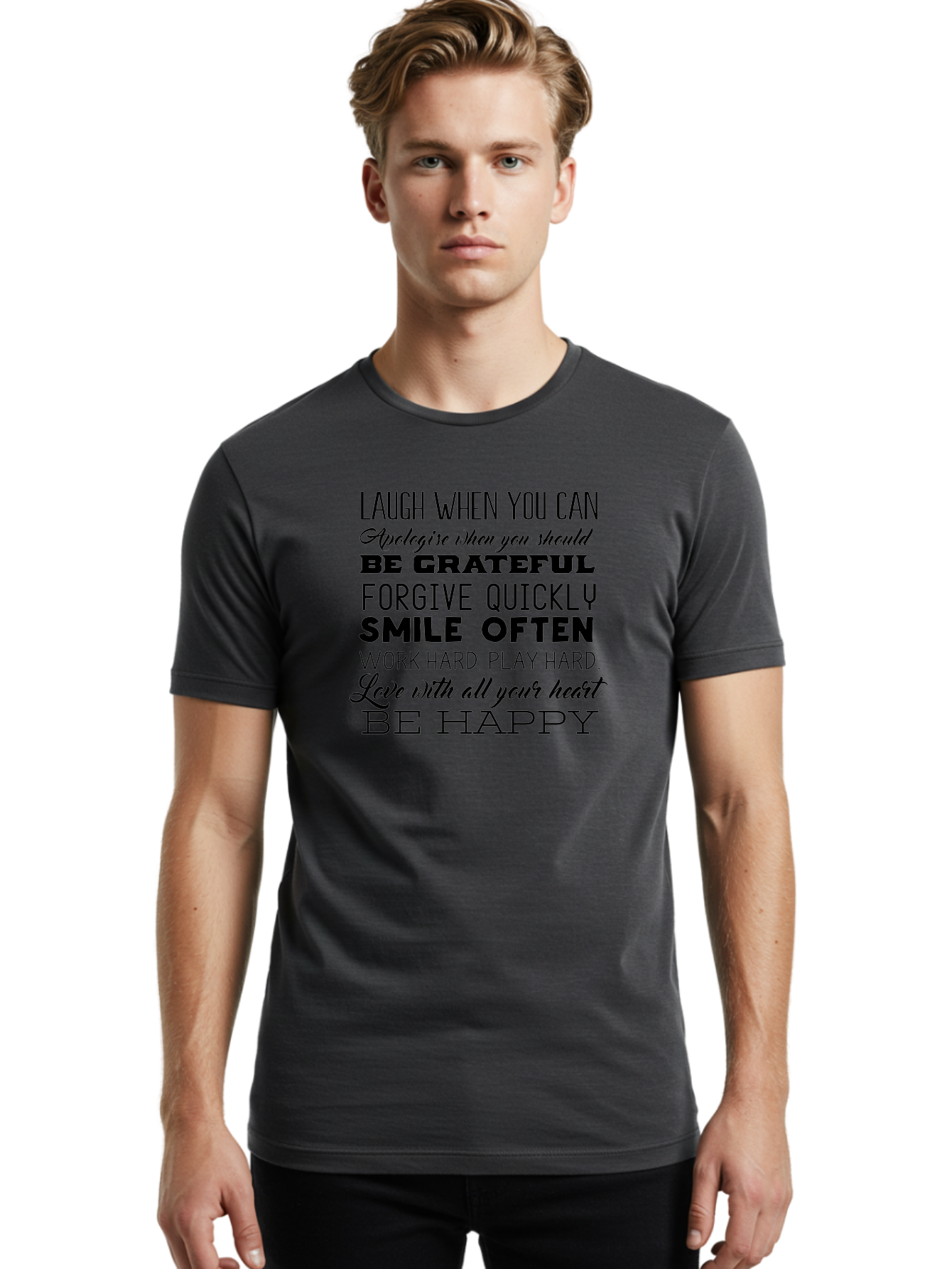 Laugh-When-You-Can Men'S Graphic Tee, 100% Cotton, Comfortable Casual Summer Wear, Machine Washable, Inspirational Quotes, Motivational Messages, Positive Affirmations, Happiness, Gratitude, Forgiveness, Smiling, Hard Work, Love Aac926