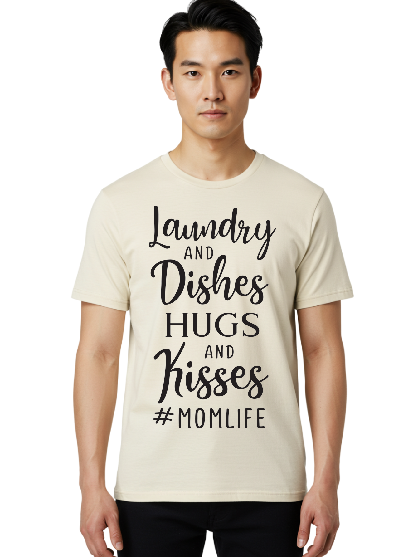 Laundry-And-Dishes-Hugs-And-Kisses Men'S Graphic Tee, 100% Cotton, Comfortable Casual Summer Wear, Machine Washable, Mom Life, Motherhood, Parenting, Laundry, Dishes, Household Chores, Hugs, Kisses, Love, Family, Mom Quotes, Aac927