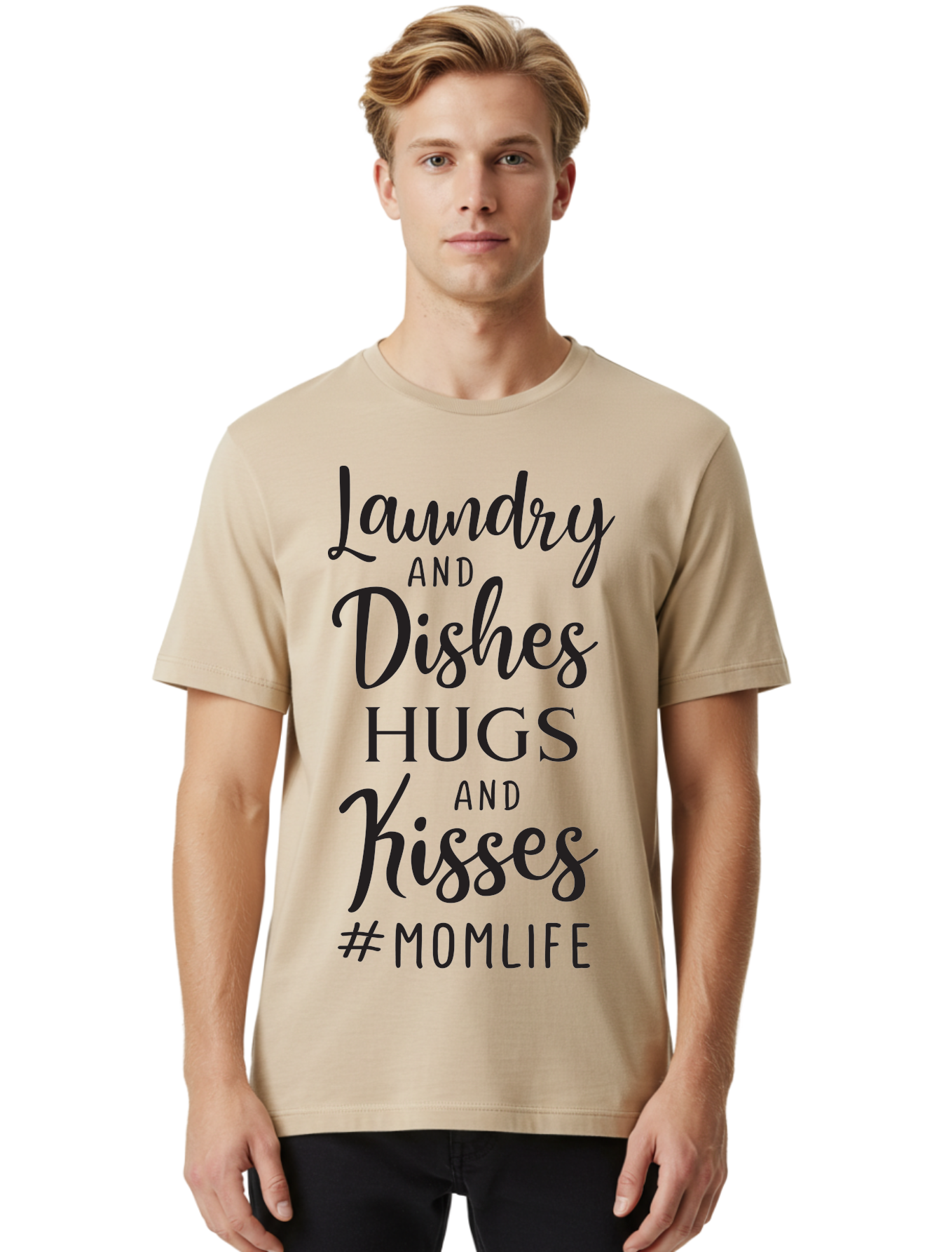 Laundry-And-Dishes-Hugs-And-Kisses Men'S Graphic Tee, 100% Cotton, Comfortable Casual Summer Wear, Machine Washable, Mom Life, Motherhood, Parenting, Laundry, Dishes, Household Chores, Hugs, Kisses, Love, Family, Mom Quotes, Aac927