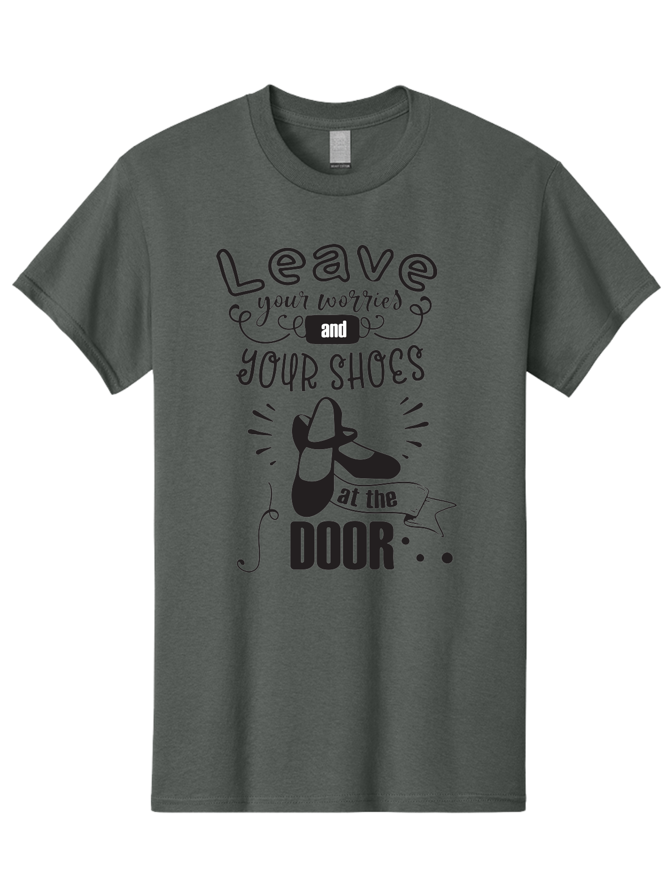 Leave-Your-Worries-And-Your-Shoes-At-The-Door Men'S Graphic Tee, 100% Cotton, Comfortable Casual Summer Wear, Machine Washable, Relaxation Techniques, Stress Relief, Mindfulness, Calm Atmosphere, Inspirational Quotes, Dance Shoes, Welcome Sign Aac931