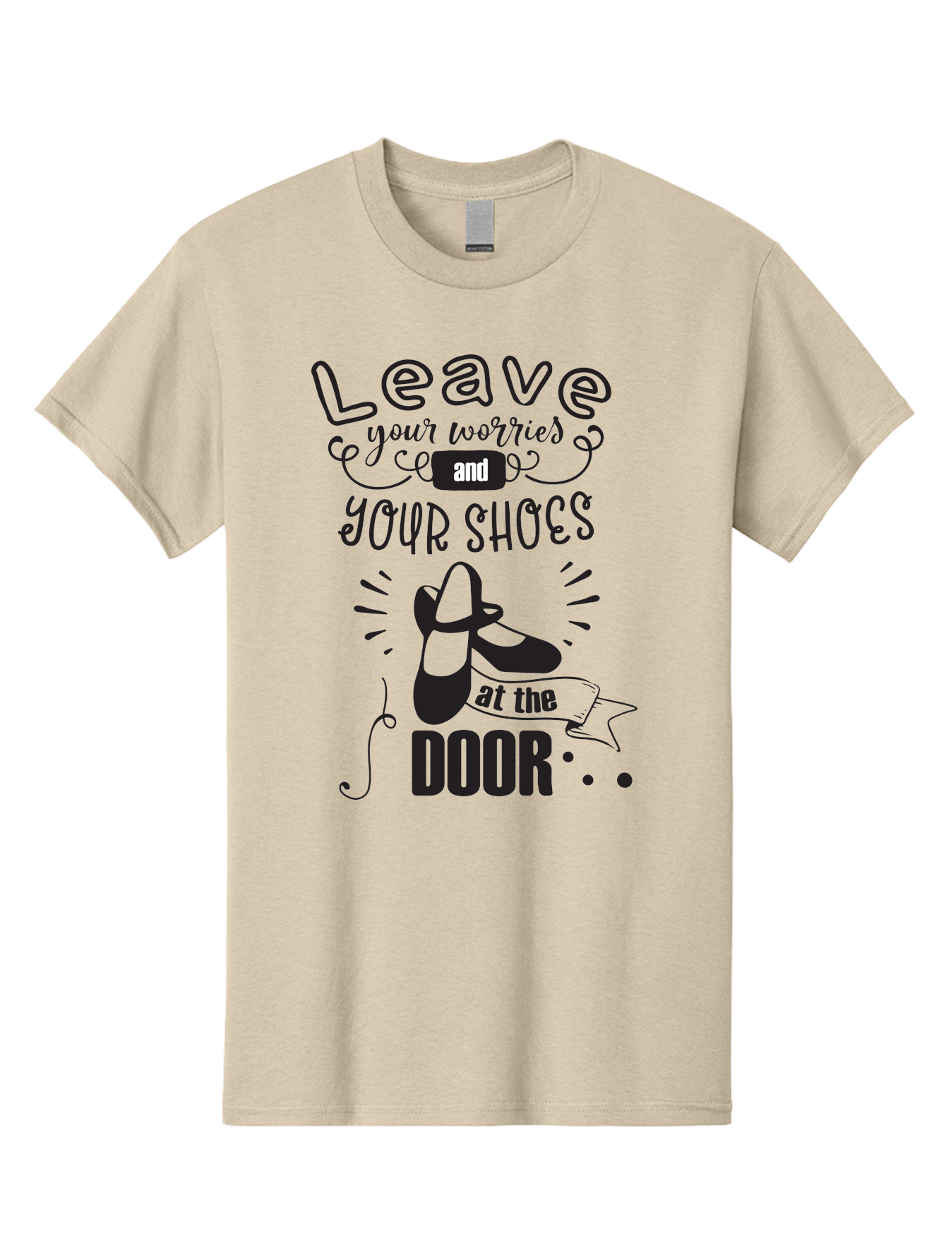 Leave-Your-Worries-And-Your-Shoes-At-The-Door Men'S Graphic Tee, 100% Cotton, Comfortable Casual Summer Wear, Machine Washable, Relaxation Techniques, Stress Relief, Mindfulness, Calm Atmosphere, Inspirational Quotes, Dance Shoes, Welcome Sign Aac931