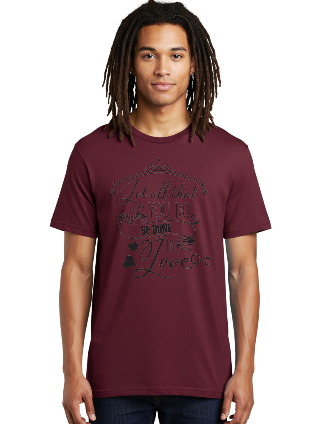 Let-All-That-You-Do-Be-Done-In-Love-1 Men'S Graphic Tee, 100% Cotton, Comfortable Casual Summer Wear, Machine Washable, Inspirational Quote, Motivational Phrase, Positive Affirmation, Love Message, Heartwarming Words, Decorative Typography, Aac932