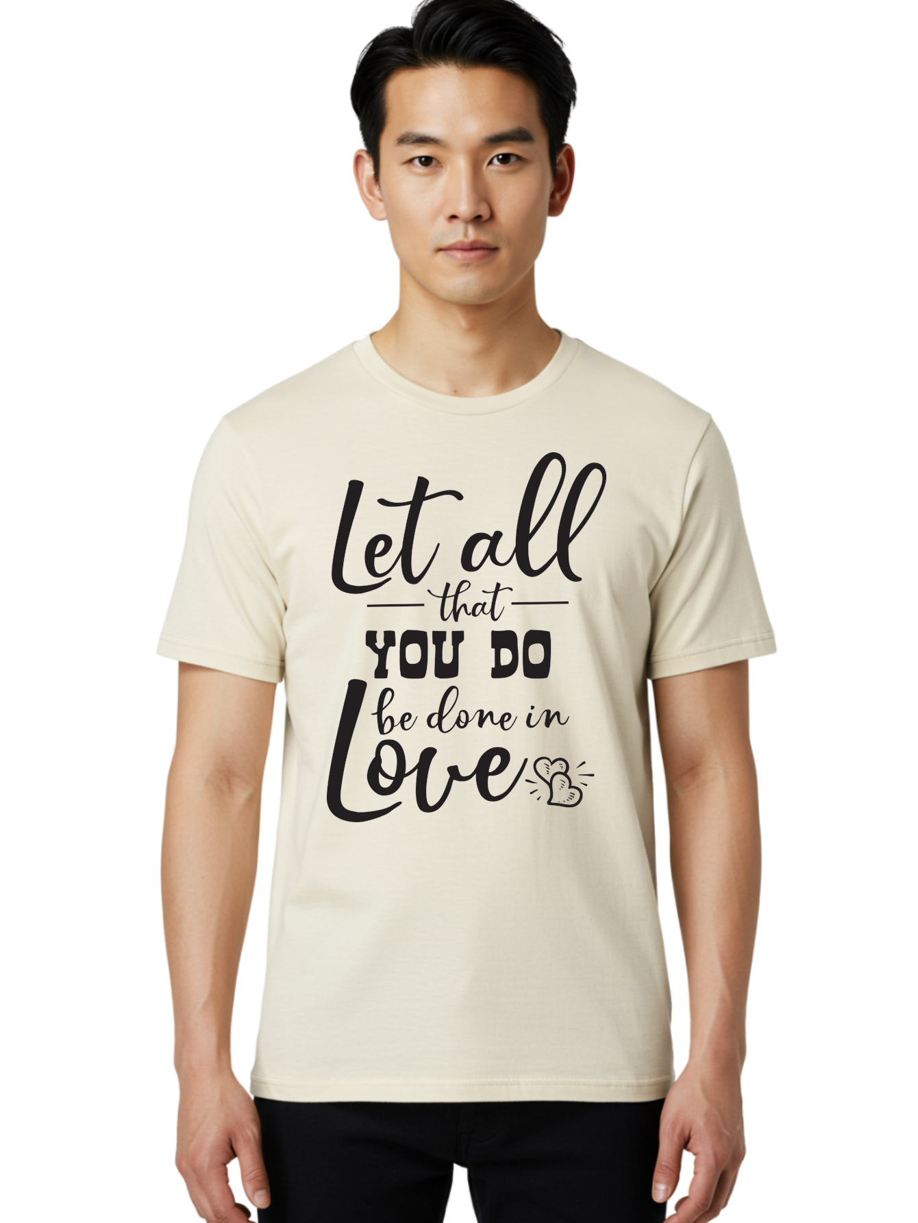 Let-All-That-You-Do-Be-Done-In-Love Men'S Graphic Tee, 100% Cotton, Comfortable Casual Summer Wear, Machine Washable, Inspirational Quote, Love Quote, Motivational Quote, Heartfelt Message, Kindness, Positivity, Love Aac933
