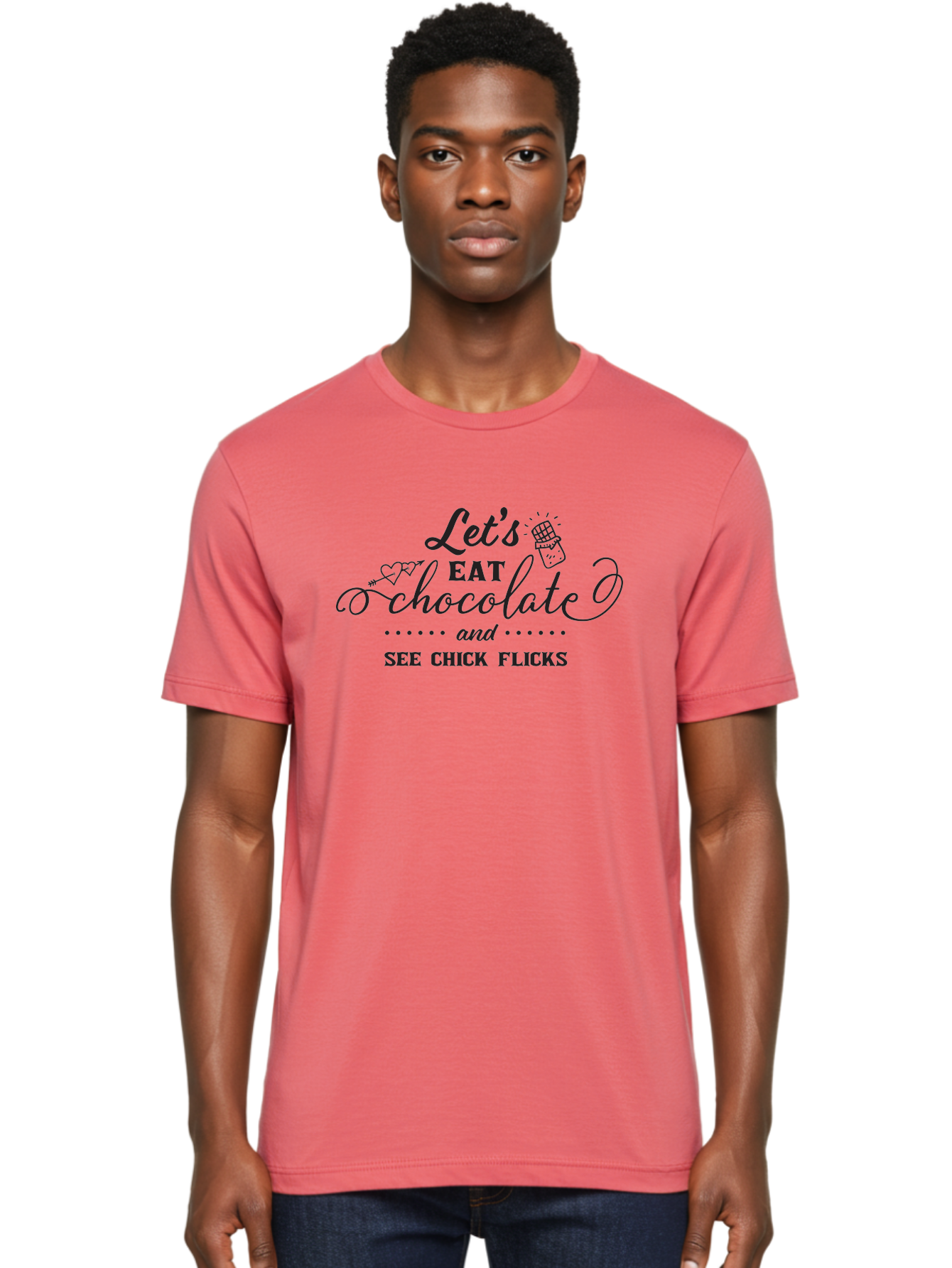 Let-S-Eat-Chocolate-And-See-Chick-Flicks Men'S Graphic Tee, 100% Cotton, Comfortable Casual Summer Wear, Machine Washable, Chocolate Lovers, Chick Flicks, Movie Night, Sweet Treats, Film Enthusiasts, Chocolate Indulgence, Relaxation Time, Aac934