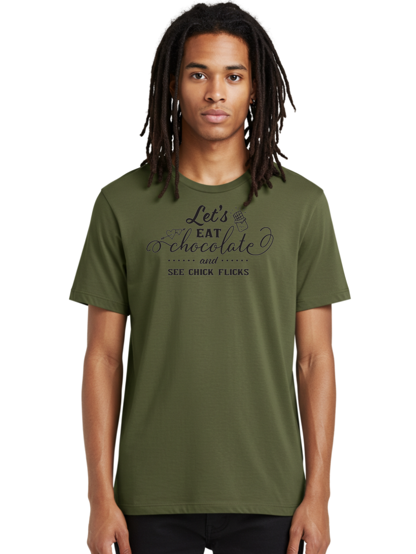 Let-S-Eat-Chocolate-And-See-Chick-Flicks Men'S Graphic Tee, 100% Cotton, Comfortable Casual Summer Wear, Machine Washable, Chocolate Lovers, Chick Flicks, Movie Night, Sweet Treats, Film Enthusiasts, Chocolate Indulgence, Relaxation Time, Aac934