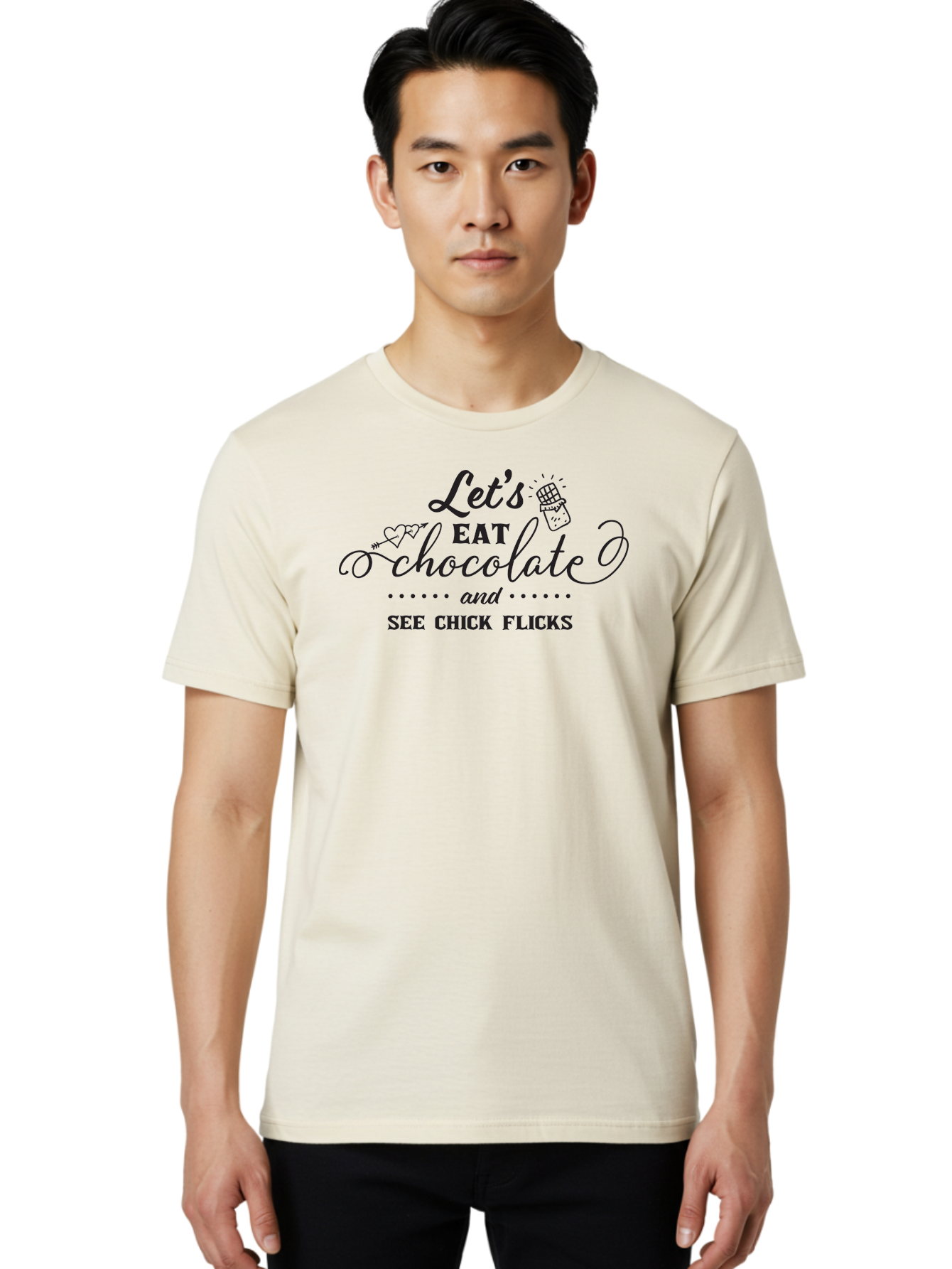 Let-S-Eat-Chocolate-And-See-Chick-Flicks Men'S Graphic Tee, 100% Cotton, Comfortable Casual Summer Wear, Machine Washable, Chocolate Lovers, Chick Flicks, Movie Night, Sweet Treats, Film Enthusiasts, Chocolate Indulgence, Relaxation Time, Aac934