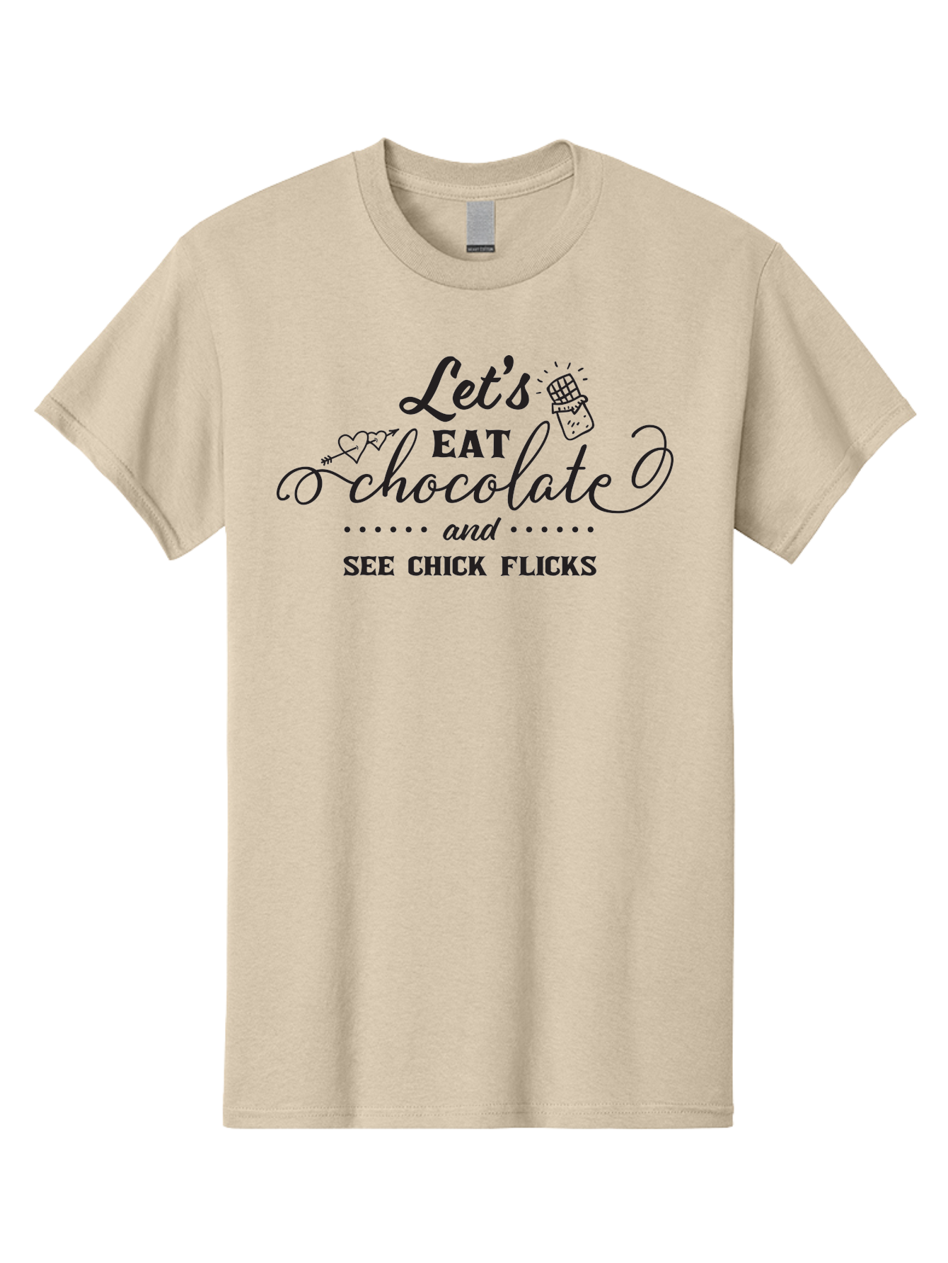 Let-S-Eat-Chocolate-And-See-Chick-Flicks Men'S Graphic Tee, 100% Cotton, Comfortable Casual Summer Wear, Machine Washable, Chocolate Lovers, Chick Flicks, Movie Night, Sweet Treats, Film Enthusiasts, Chocolate Indulgence, Relaxation Time, Aac934