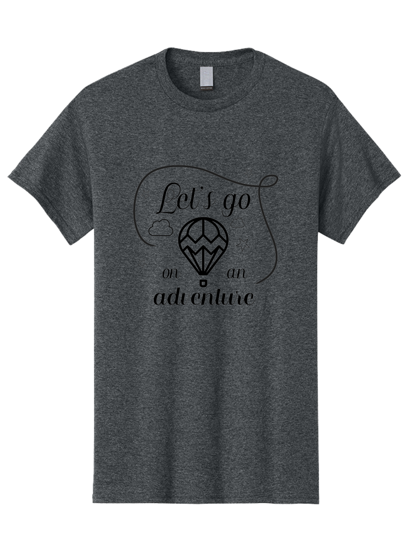 Let-S-Go-On-Adventure Men'S Graphic Tee, 100% Cotton, Comfortable Casual Summer Wear, Machine Washable, Hot Air Balloon, Adventure Travel, Inspirational Quote, Motivational Phrase, Let'S Go On Adventure, Whimsical Design, Stars, Clouds Aac935