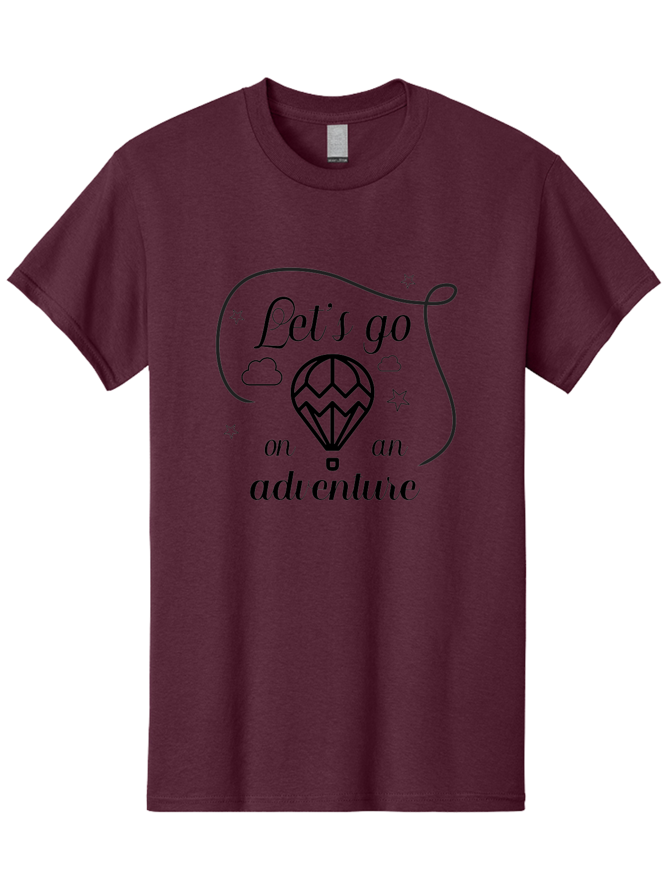 Let-S-Go-On-Adventure Men'S Graphic Tee, 100% Cotton, Comfortable Casual Summer Wear, Machine Washable, Hot Air Balloon, Adventure Travel, Inspirational Quote, Motivational Phrase, Let'S Go On Adventure, Whimsical Design, Stars, Clouds Aac935