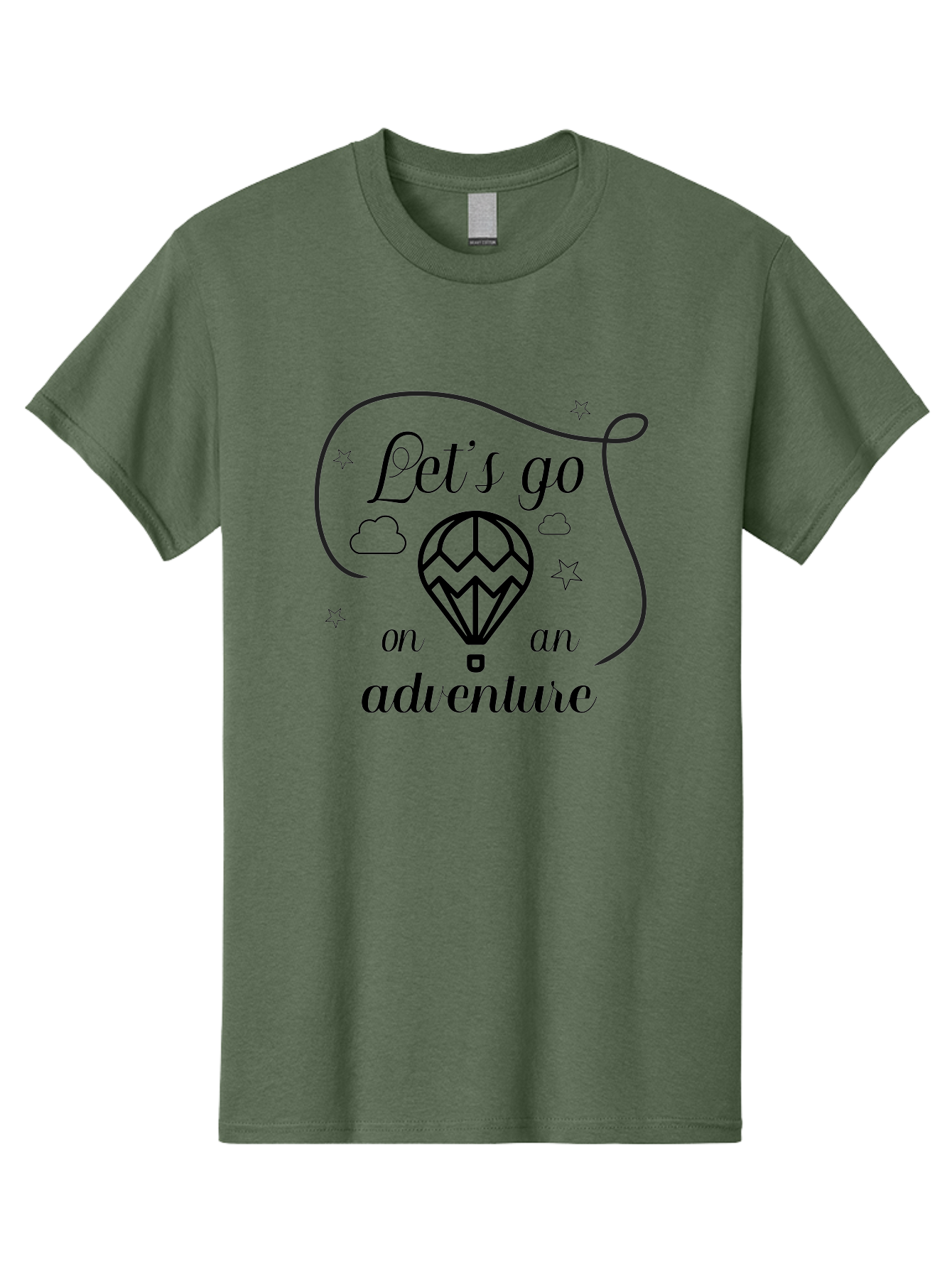 Let-S-Go-On-Adventure Men'S Graphic Tee, 100% Cotton, Comfortable Casual Summer Wear, Machine Washable, Hot Air Balloon, Adventure Travel, Inspirational Quote, Motivational Phrase, Let'S Go On Adventure, Whimsical Design, Stars, Clouds Aac935