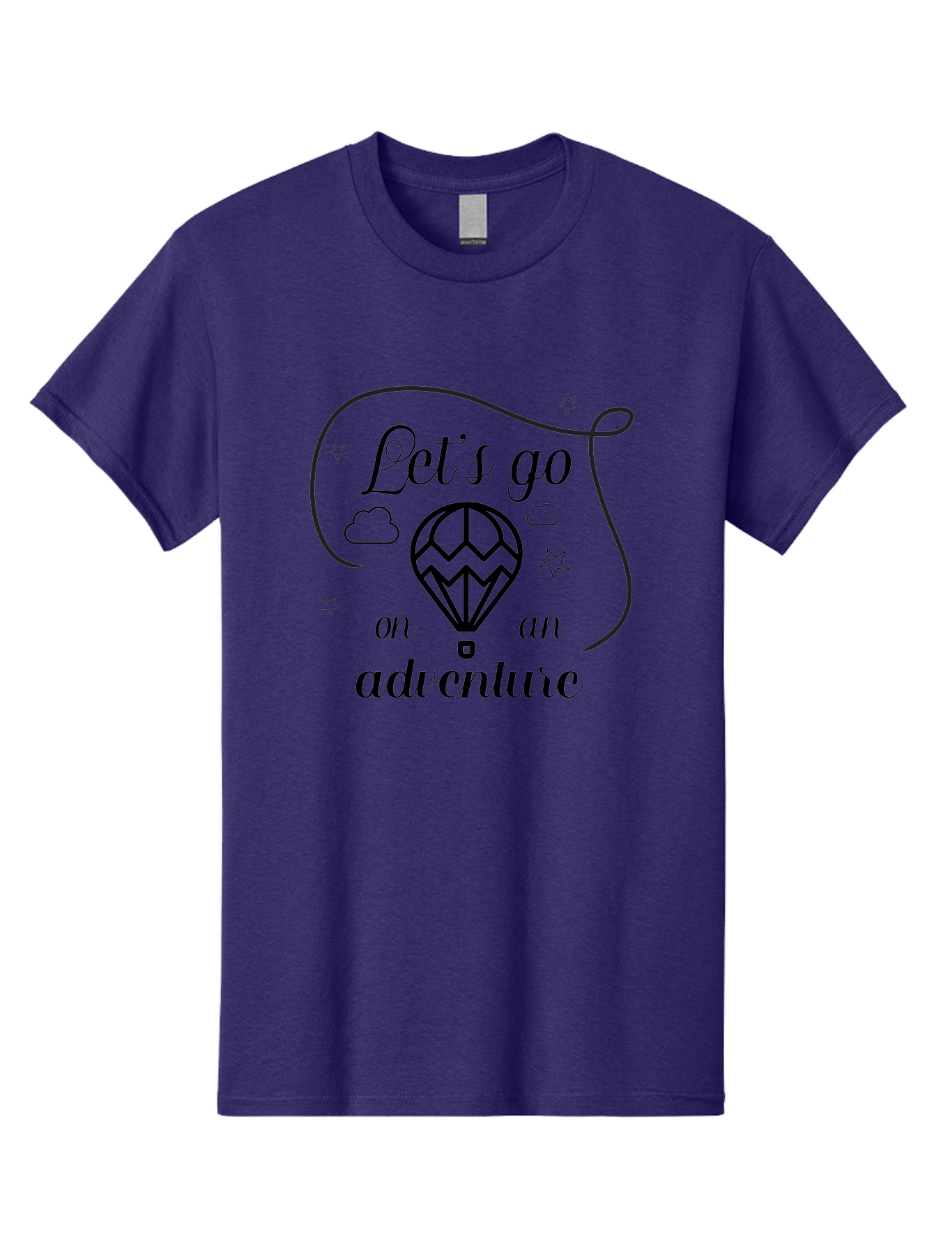 Let-S-Go-On-Adventure Men'S Graphic Tee, 100% Cotton, Comfortable Casual Summer Wear, Machine Washable, Hot Air Balloon, Adventure Travel, Inspirational Quote, Motivational Phrase, Let'S Go On Adventure, Whimsical Design, Stars, Clouds Aac935