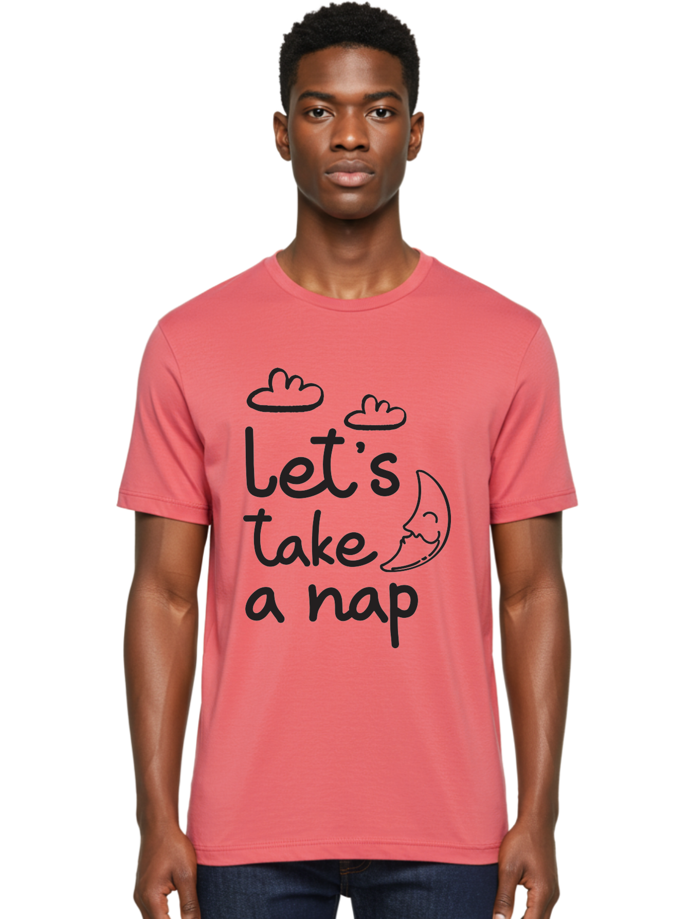 Let-S-Take-Nap Men'S Graphic Tee, 100% Cotton, Comfortable Casual Summer Wear, Machine Washable, Let'S Take Nap, Sleepy Time, Moon And Clouds, Sleep Invitation, Relaxing Quote, Funny Text, Cute Design Aac936