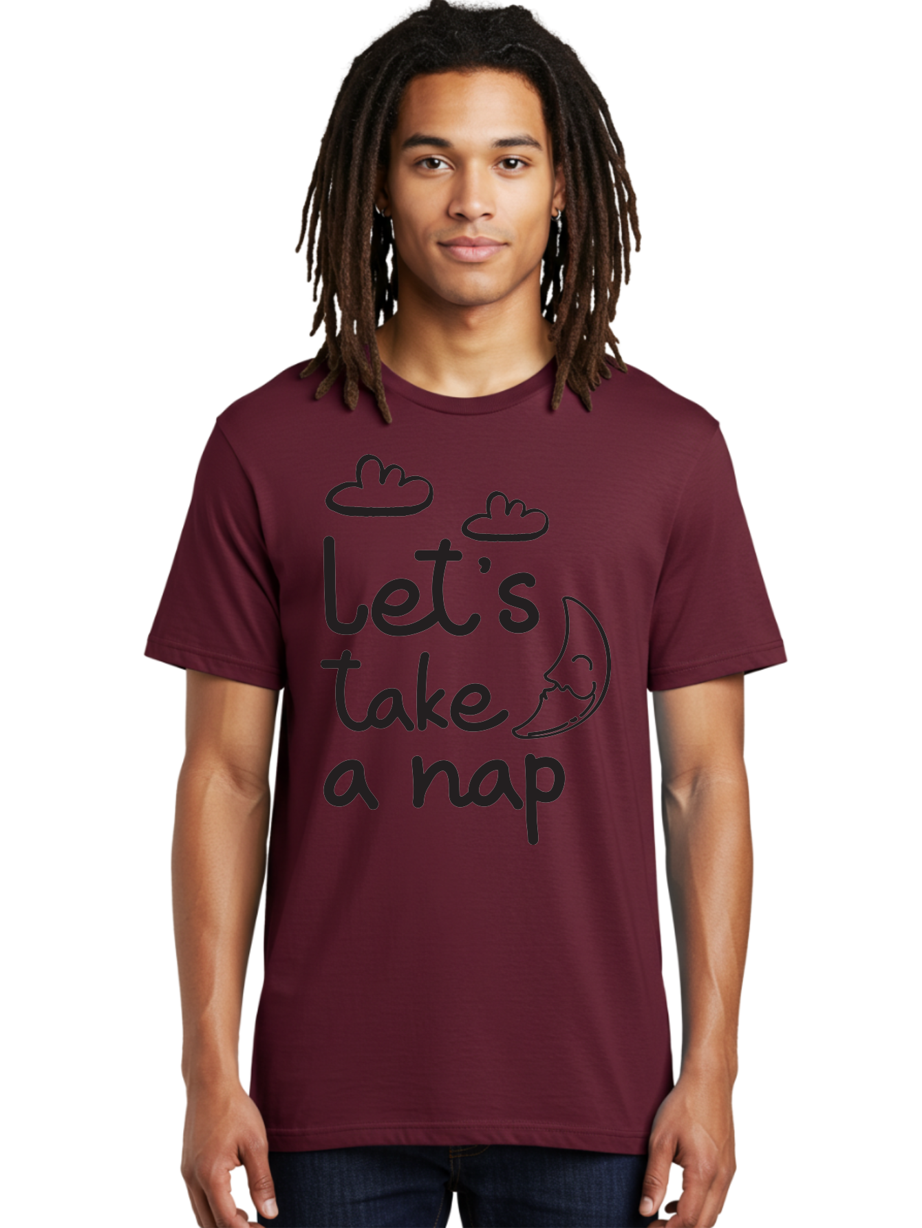 Let-S-Take-Nap Men'S Graphic Tee, 100% Cotton, Comfortable Casual Summer Wear, Machine Washable, Let'S Take Nap, Sleepy Time, Moon And Clouds, Sleep Invitation, Relaxing Quote, Funny Text, Cute Design Aac936