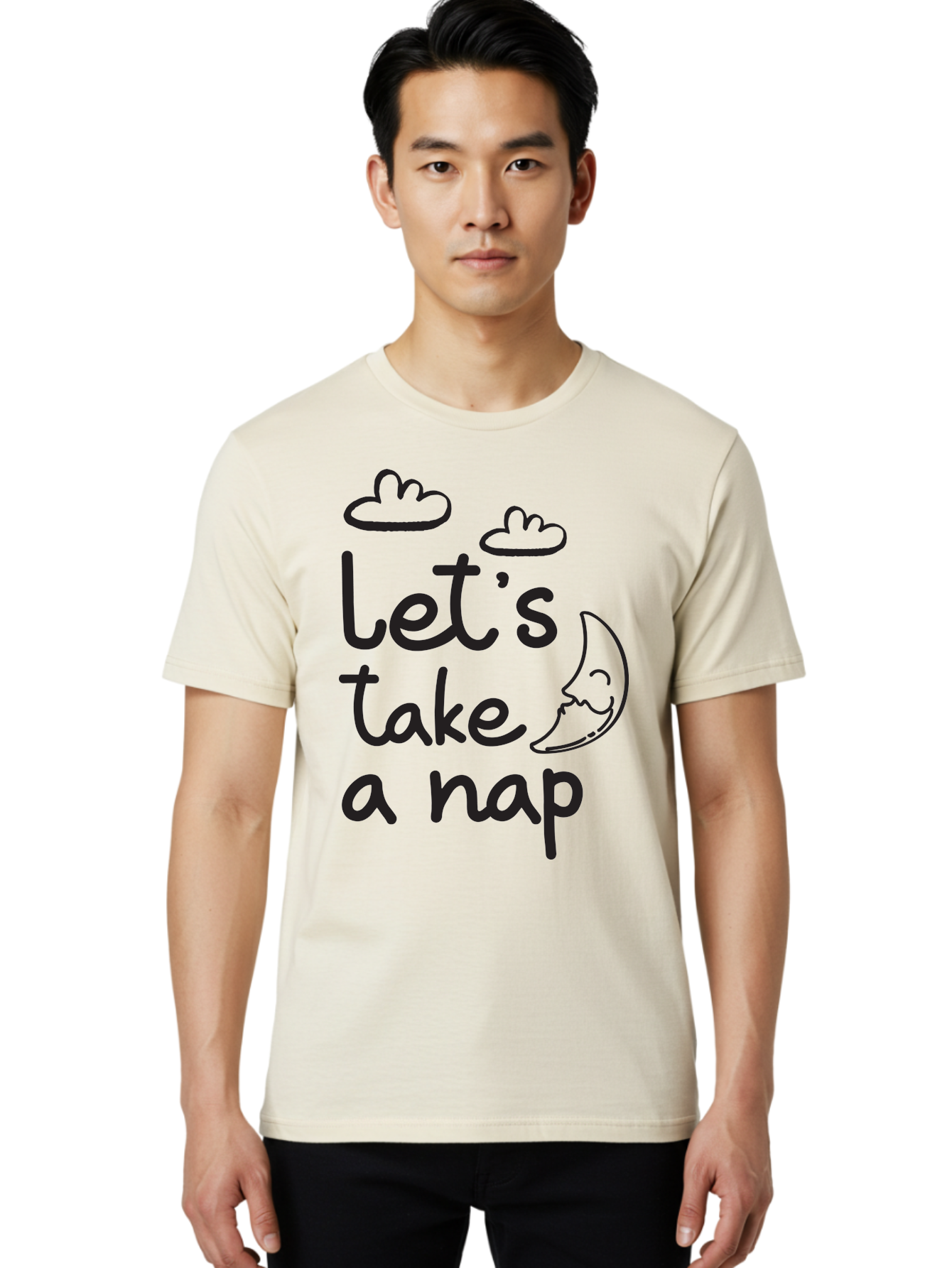 Let-S-Take-Nap Men'S Graphic Tee, 100% Cotton, Comfortable Casual Summer Wear, Machine Washable, Let'S Take Nap, Sleepy Time, Moon And Clouds, Sleep Invitation, Relaxing Quote, Funny Text, Cute Design Aac936