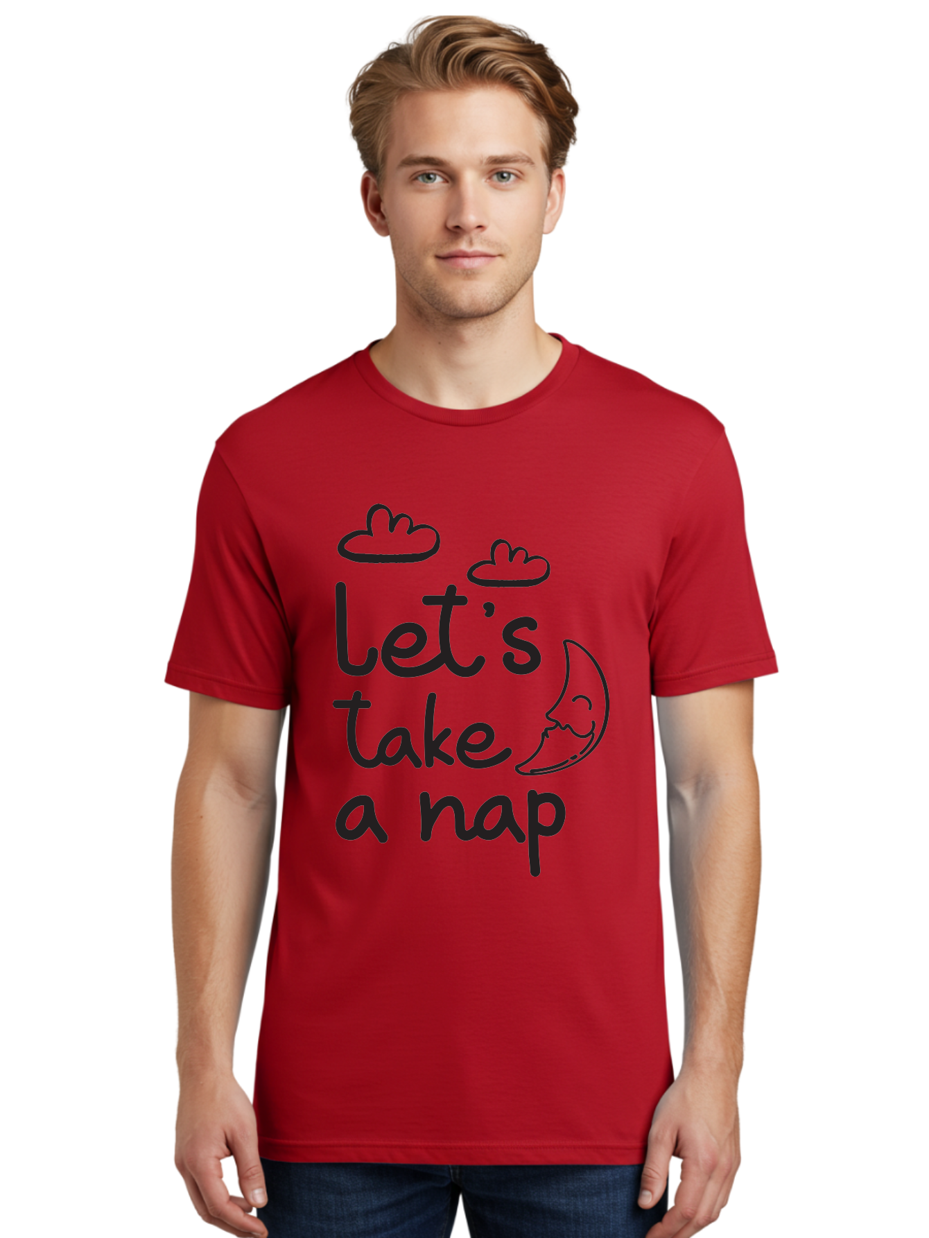 Let-S-Take-Nap Men'S Graphic Tee, 100% Cotton, Comfortable Casual Summer Wear, Machine Washable, Let'S Take Nap, Sleepy Time, Moon And Clouds, Sleep Invitation, Relaxing Quote, Funny Text, Cute Design Aac936