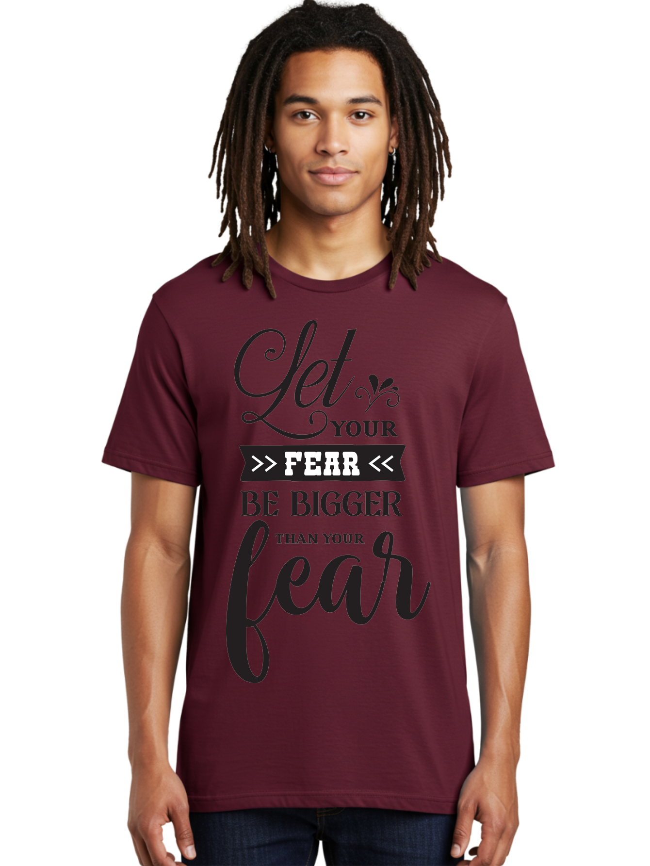 Let-Your-Fear-Be-Bigger-Than-Your-Fear Men'S Graphic Tee, 100% Cotton, Comfortable Casual Summer Wear, Machine Washable, Motivational Quote, Inspiring Words, Let Your Fear Be Bigger Than Your Fear, Overcoming Fear, Motivational Poster, Aac937