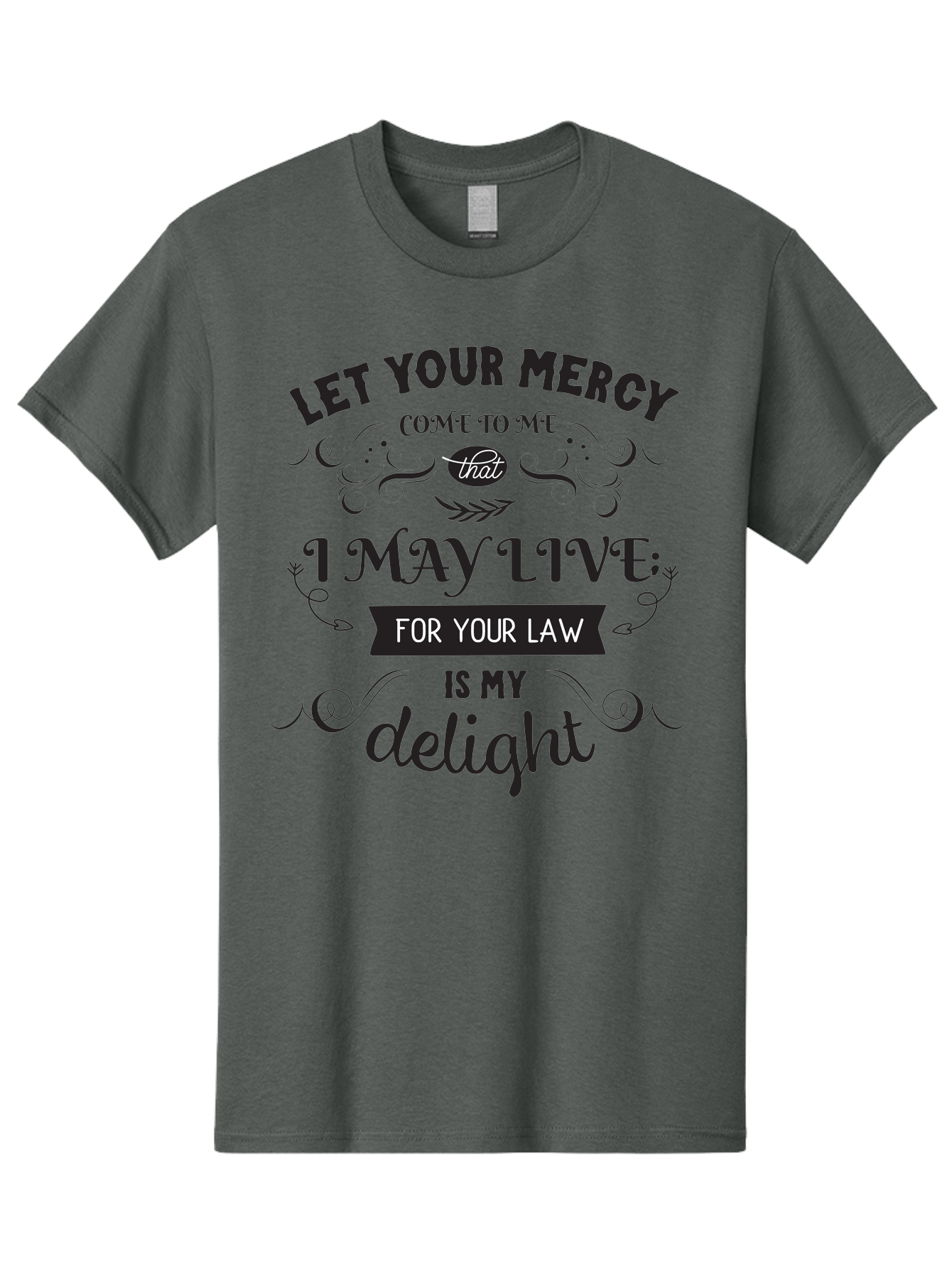 Let-Your-Mercy Men'S Graphic Tee, 100% Cotton, Comfortable Casual Summer Wear, Machine Washable, Inspirational Quote, Motivational Text, Psalm 119, Bible Verse, Spiritual Message, Faith-Based Art, Scripture Art, Decorative Typography, Aac938