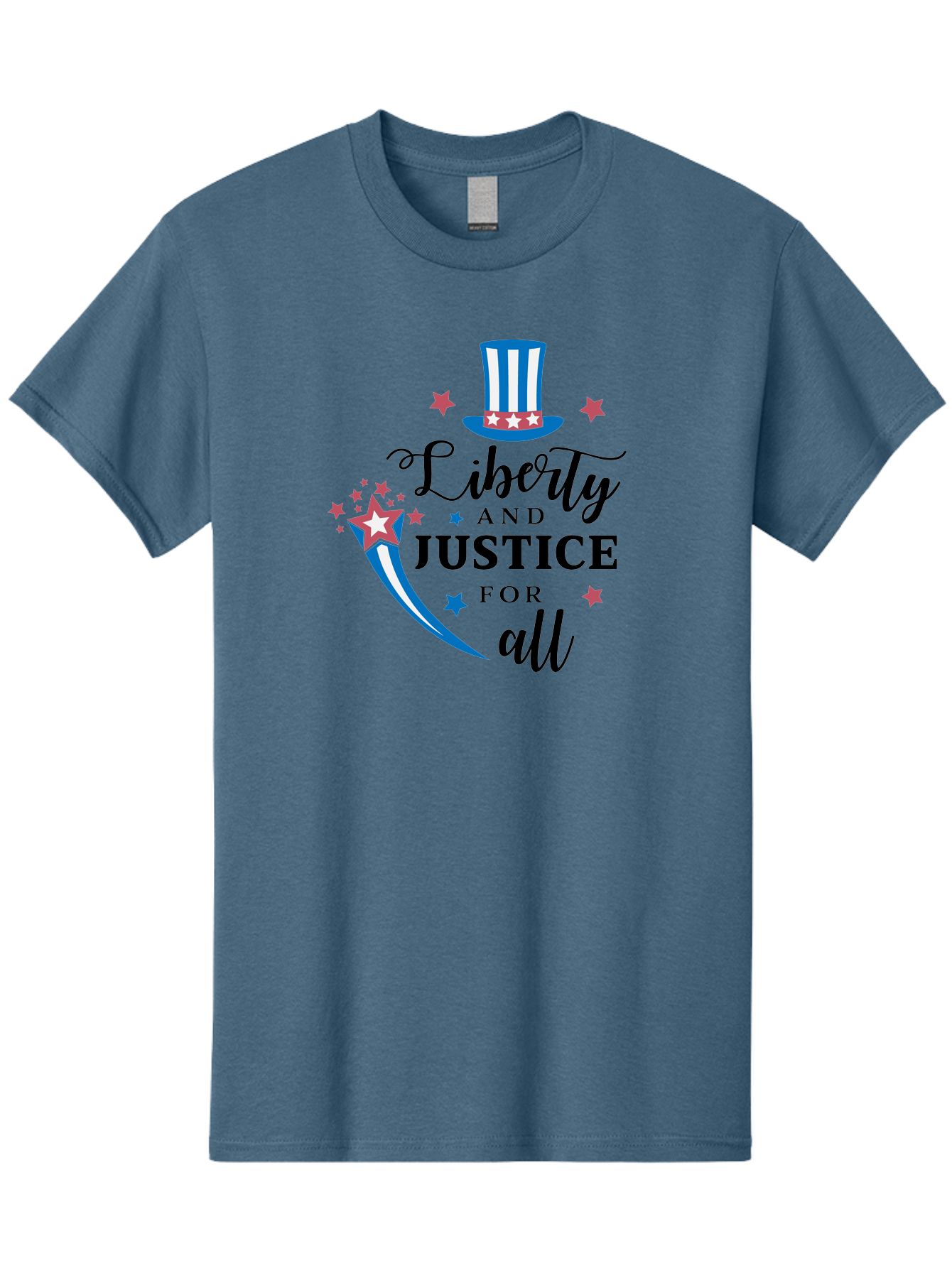 Liberty-And-Justice-For-All Men'S Graphic Tee, 100% Cotton, Comfortable Casual Summer Wear, Machine Washable, Liberty, Justice For All, Patriotic Theme, American Values, Freedom, Equality, Stars And Stripes, 4Th Of July, Independence Day, Aac939