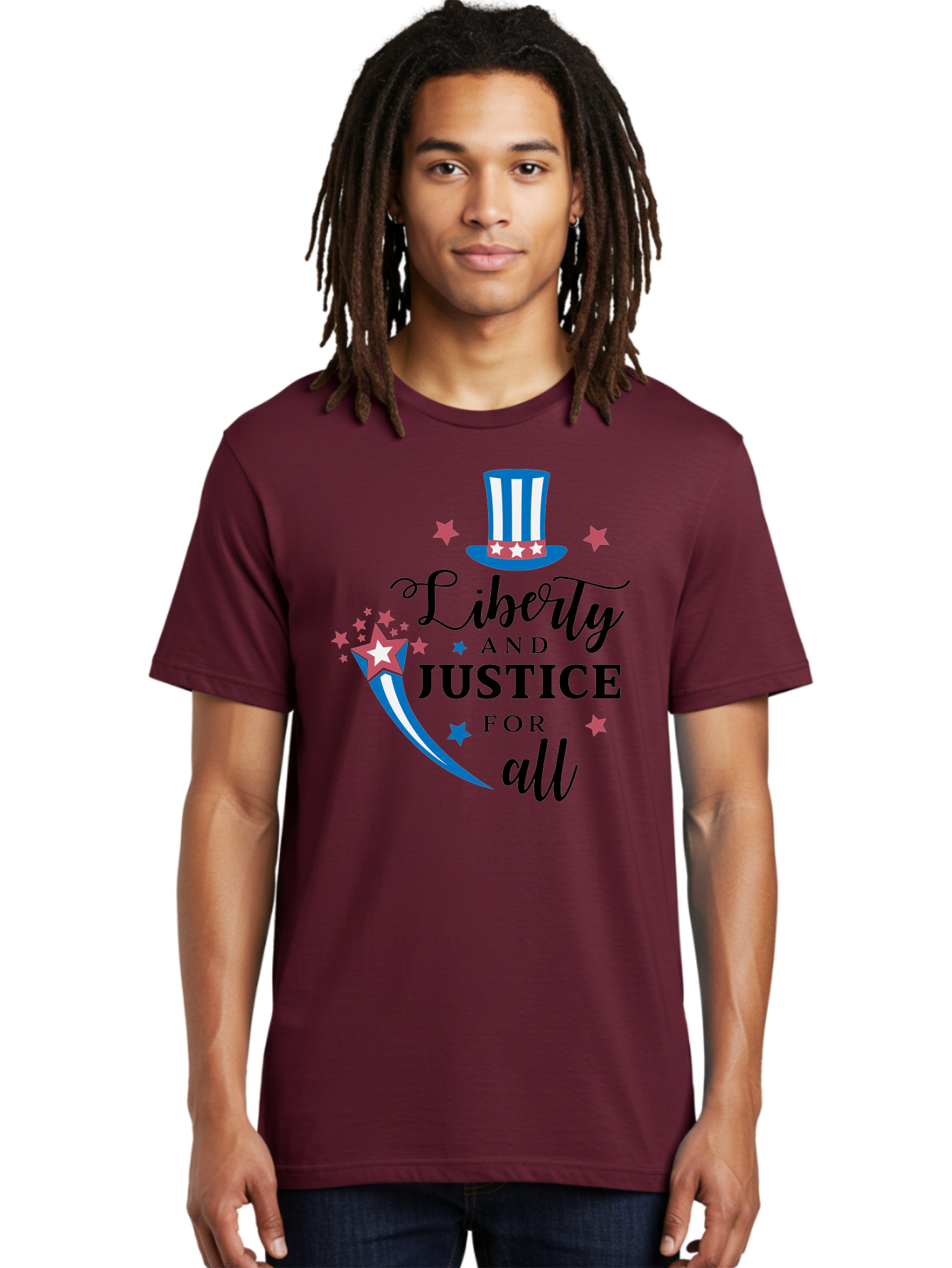 Liberty-And-Justice-For-All Men'S Graphic Tee, 100% Cotton, Comfortable Casual Summer Wear, Machine Washable, Liberty, Justice For All, Patriotic Theme, American Values, Freedom, Equality, Stars And Stripes, 4Th Of July, Independence Day, Aac939