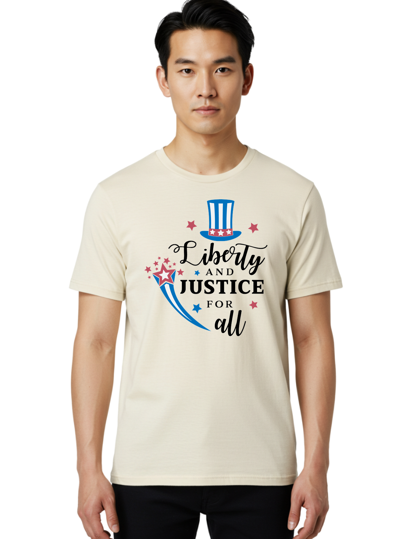 Liberty-And-Justice-For-All Men'S Graphic Tee, 100% Cotton, Comfortable Casual Summer Wear, Machine Washable, Liberty, Justice For All, Patriotic Theme, American Values, Freedom, Equality, Stars And Stripes, 4Th Of July, Independence Day, Aac939