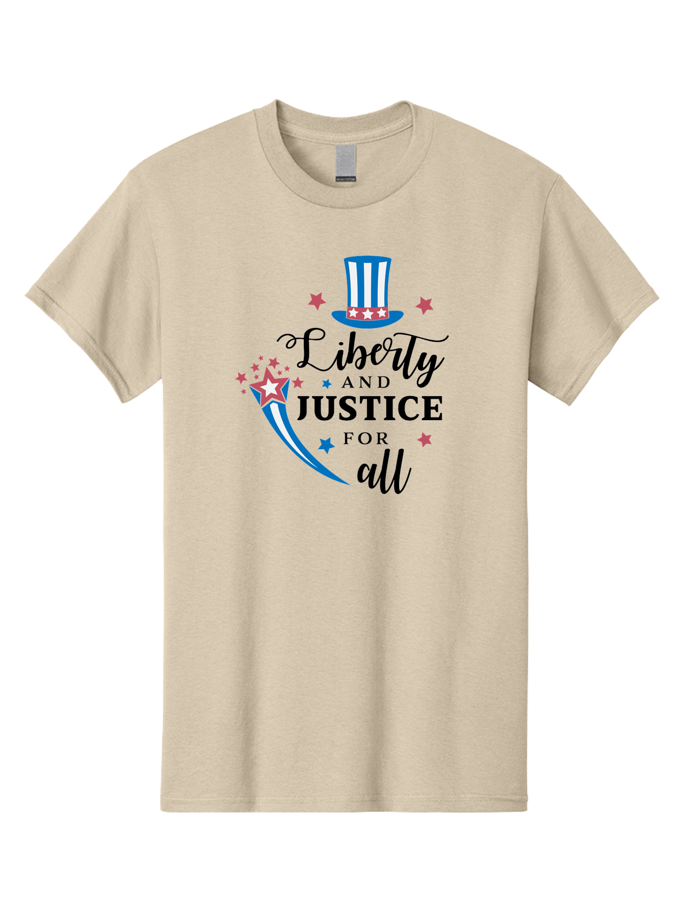 Liberty-And-Justice-For-All Men'S Graphic Tee, 100% Cotton, Comfortable Casual Summer Wear, Machine Washable, Liberty, Justice For All, Patriotic Theme, American Values, Freedom, Equality, Stars And Stripes, 4Th Of July, Independence Day, Aac939