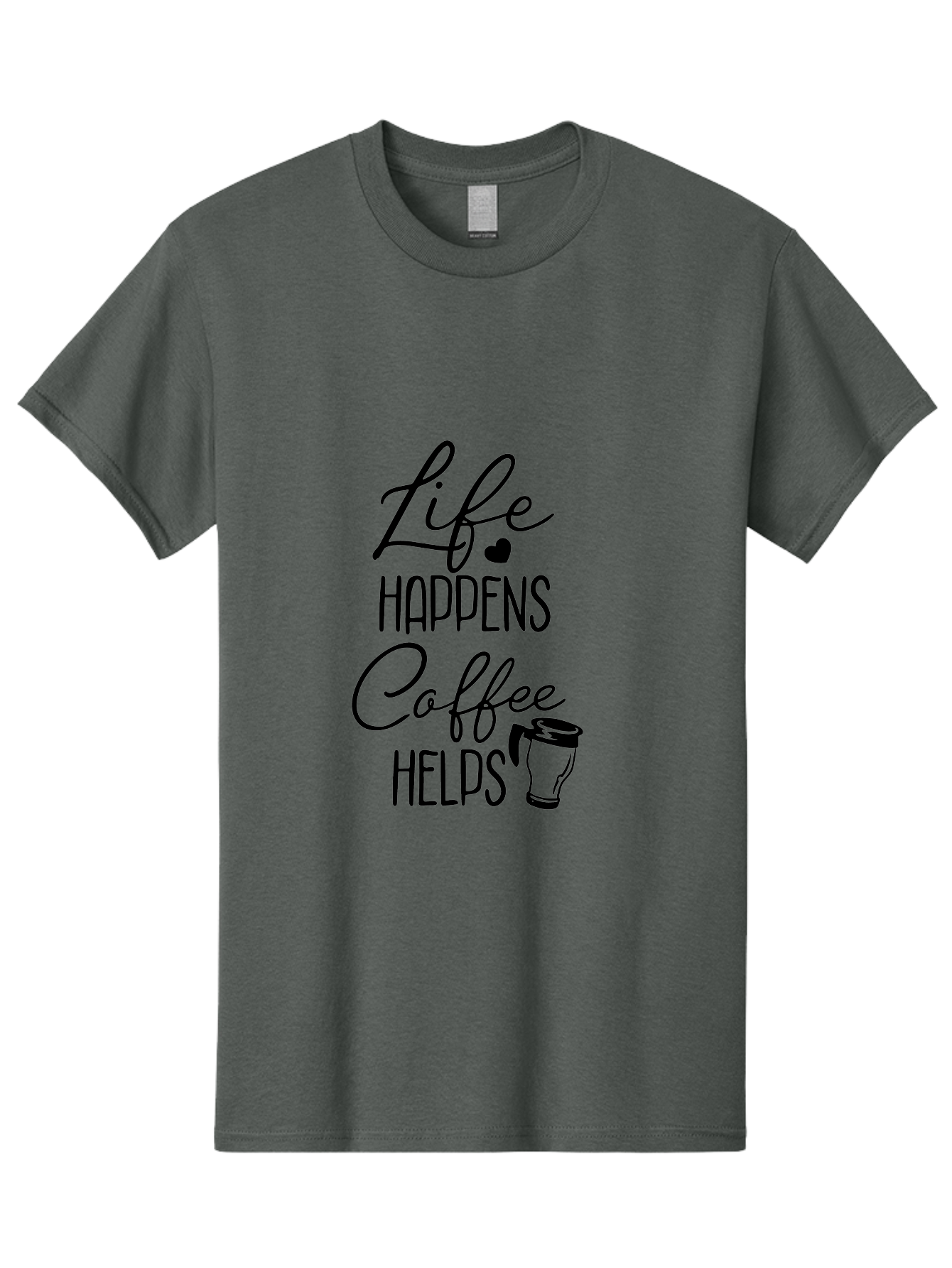Life-Happens-Coffee-Helps-1 Men'S Graphic Tee, 100% Cotton, Comfortable Casual Summer Wear, Machine Washable, Coffee Lover Quote, Coffee Mug Graphic, Motivational Phrase, Black Typography, Coffee Culture, Daily Motivation, Coffee Inspiration, Aac941