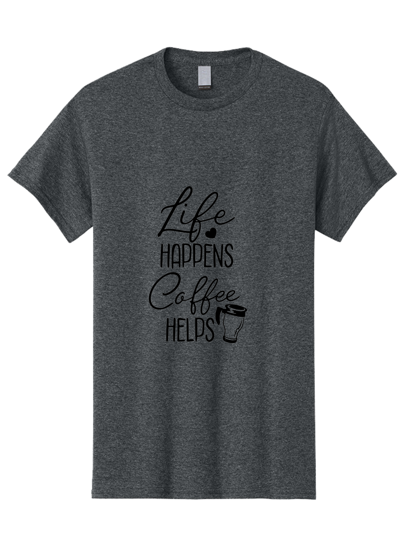 Life-Happens-Coffee-Helps-1 Men'S Graphic Tee, 100% Cotton, Comfortable Casual Summer Wear, Machine Washable, Coffee Lover Quote, Coffee Mug Graphic, Motivational Phrase, Black Typography, Coffee Culture, Daily Motivation, Coffee Inspiration, Aac941