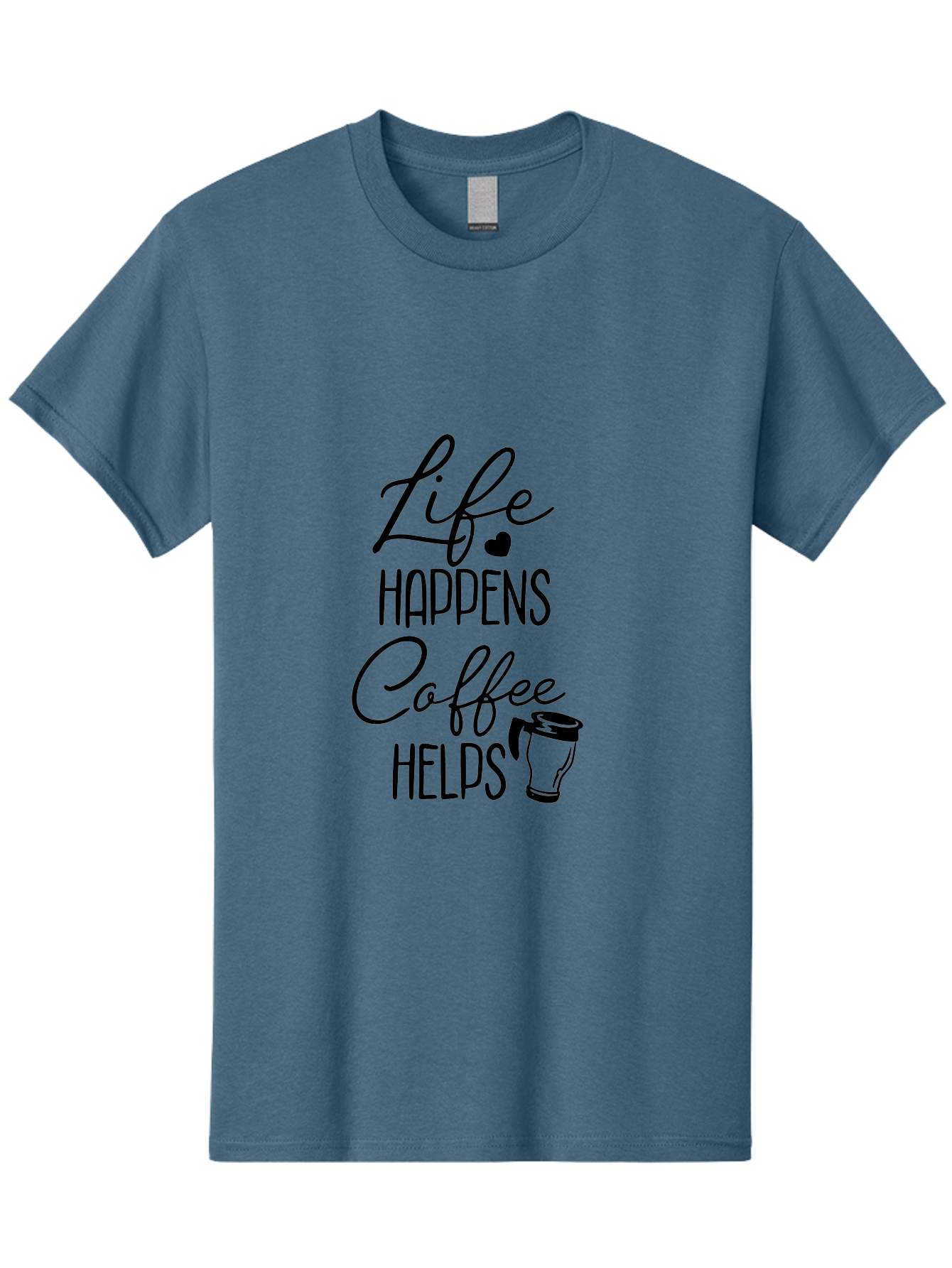 Life-Happens-Coffee-Helps-1 Men'S Graphic Tee, 100% Cotton, Comfortable Casual Summer Wear, Machine Washable, Coffee Lover Quote, Coffee Mug Graphic, Motivational Phrase, Black Typography, Coffee Culture, Daily Motivation, Coffee Inspiration, Aac941