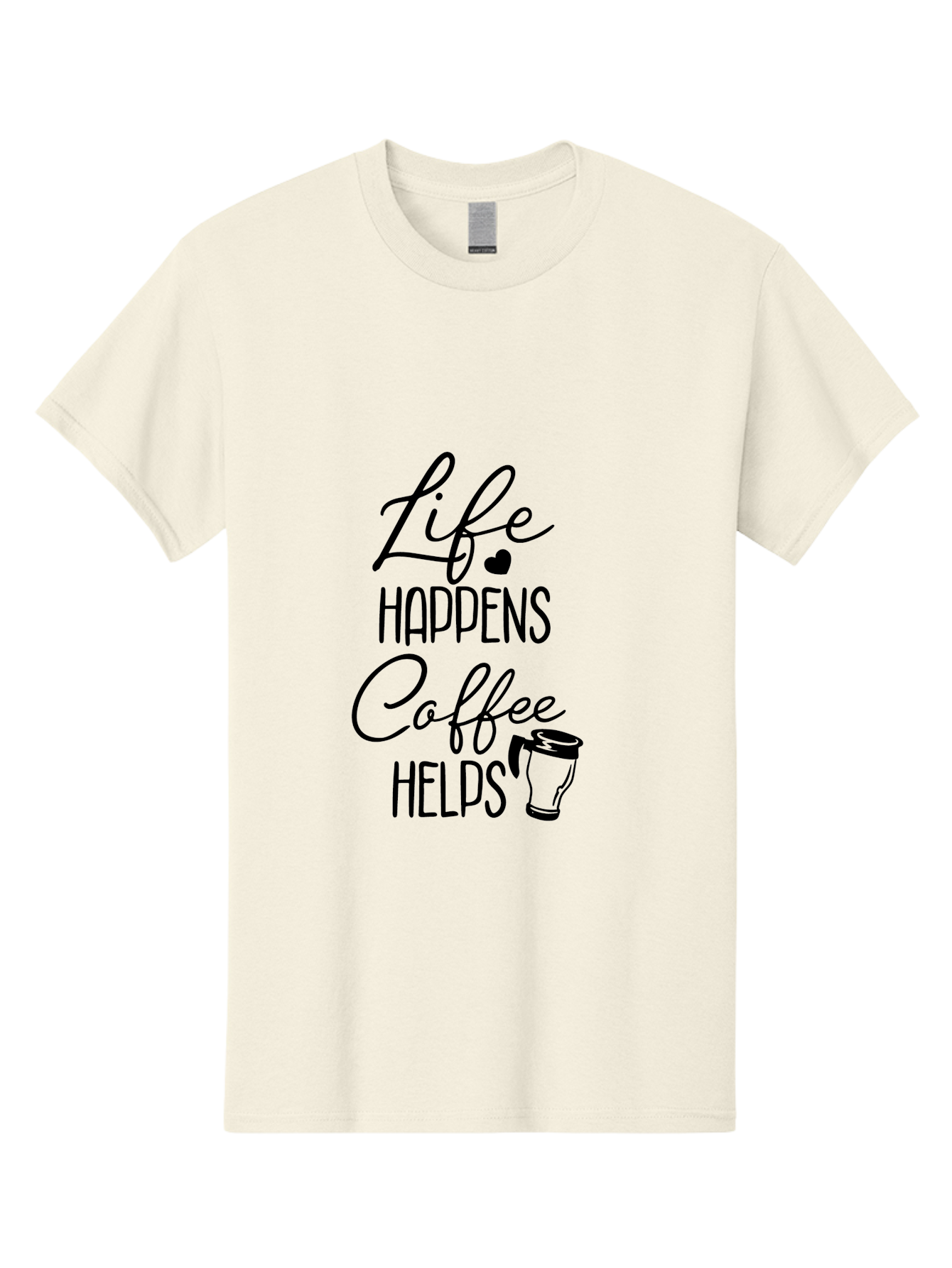Life-Happens-Coffee-Helps-1 Men'S Graphic Tee, 100% Cotton, Comfortable Casual Summer Wear, Machine Washable, Coffee Lover Quote, Coffee Mug Graphic, Motivational Phrase, Black Typography, Coffee Culture, Daily Motivation, Coffee Inspiration, Aac941