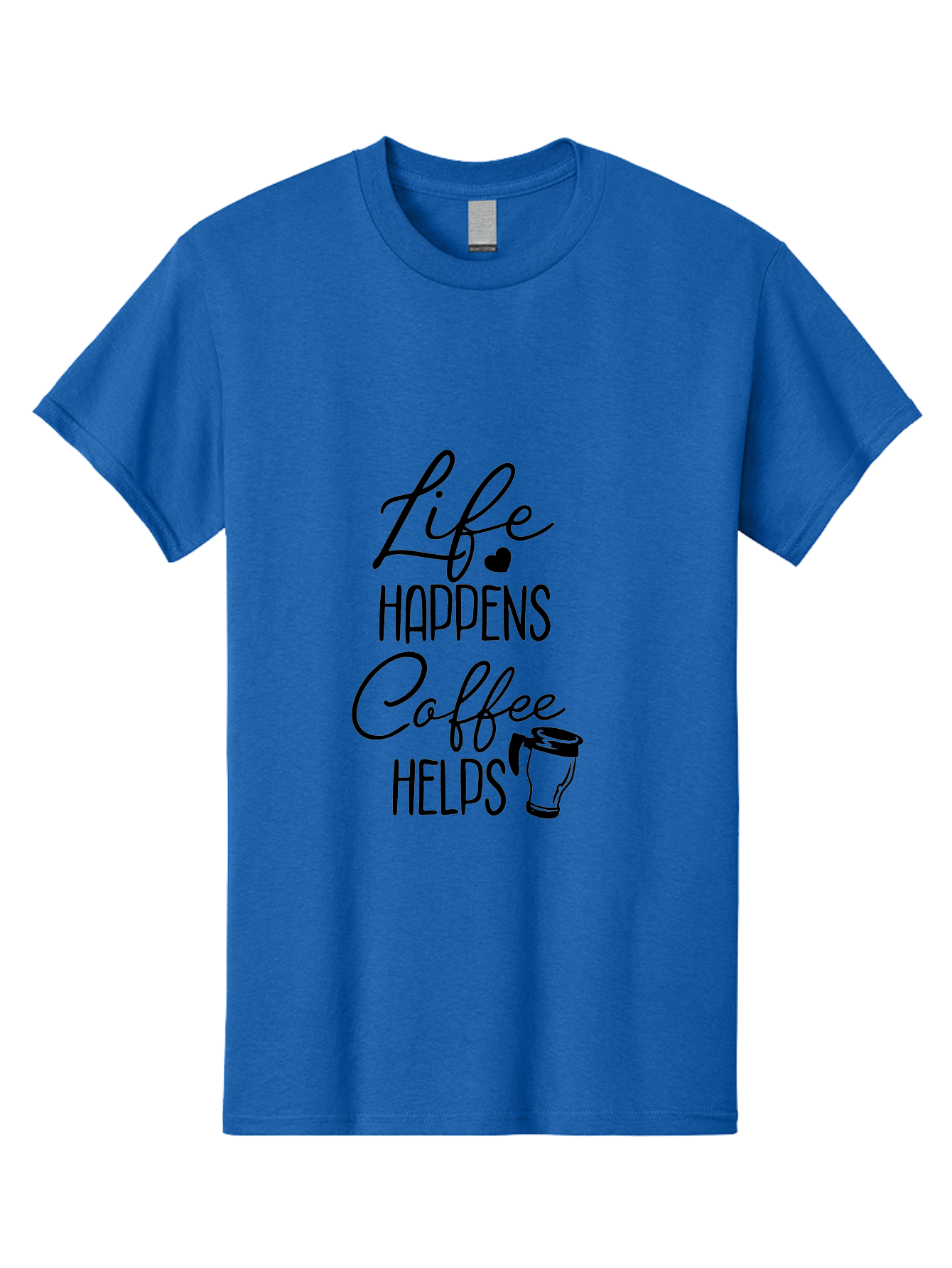 Life-Happens-Coffee-Helps-1 Men'S Graphic Tee, 100% Cotton, Comfortable Casual Summer Wear, Machine Washable, Coffee Lover Quote, Coffee Mug Graphic, Motivational Phrase, Black Typography, Coffee Culture, Daily Motivation, Coffee Inspiration, Aac941