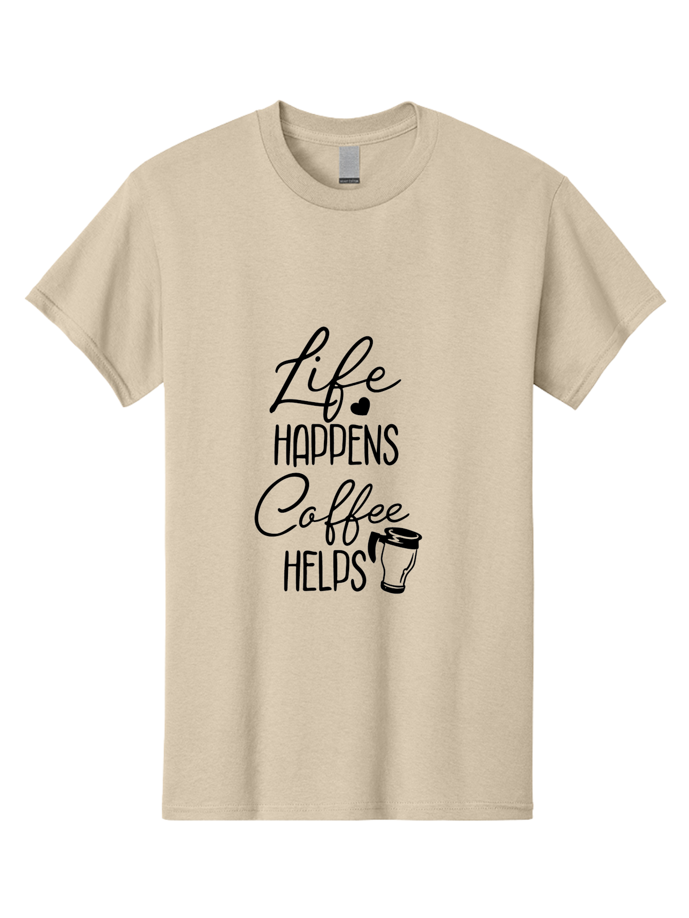 Life-Happens-Coffee-Helps-1 Men'S Graphic Tee, 100% Cotton, Comfortable Casual Summer Wear, Machine Washable, Coffee Lover Quote, Coffee Mug Graphic, Motivational Phrase, Black Typography, Coffee Culture, Daily Motivation, Coffee Inspiration, Aac941