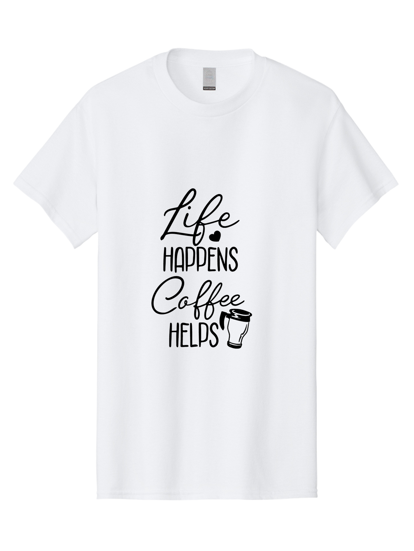 Life-Happens-Coffee-Helps-1 Men'S Graphic Tee, 100% Cotton, Comfortable Casual Summer Wear, Machine Washable, Coffee Lover Quote, Coffee Mug Graphic, Motivational Phrase, Black Typography, Coffee Culture, Daily Motivation, Coffee Inspiration, Aac941