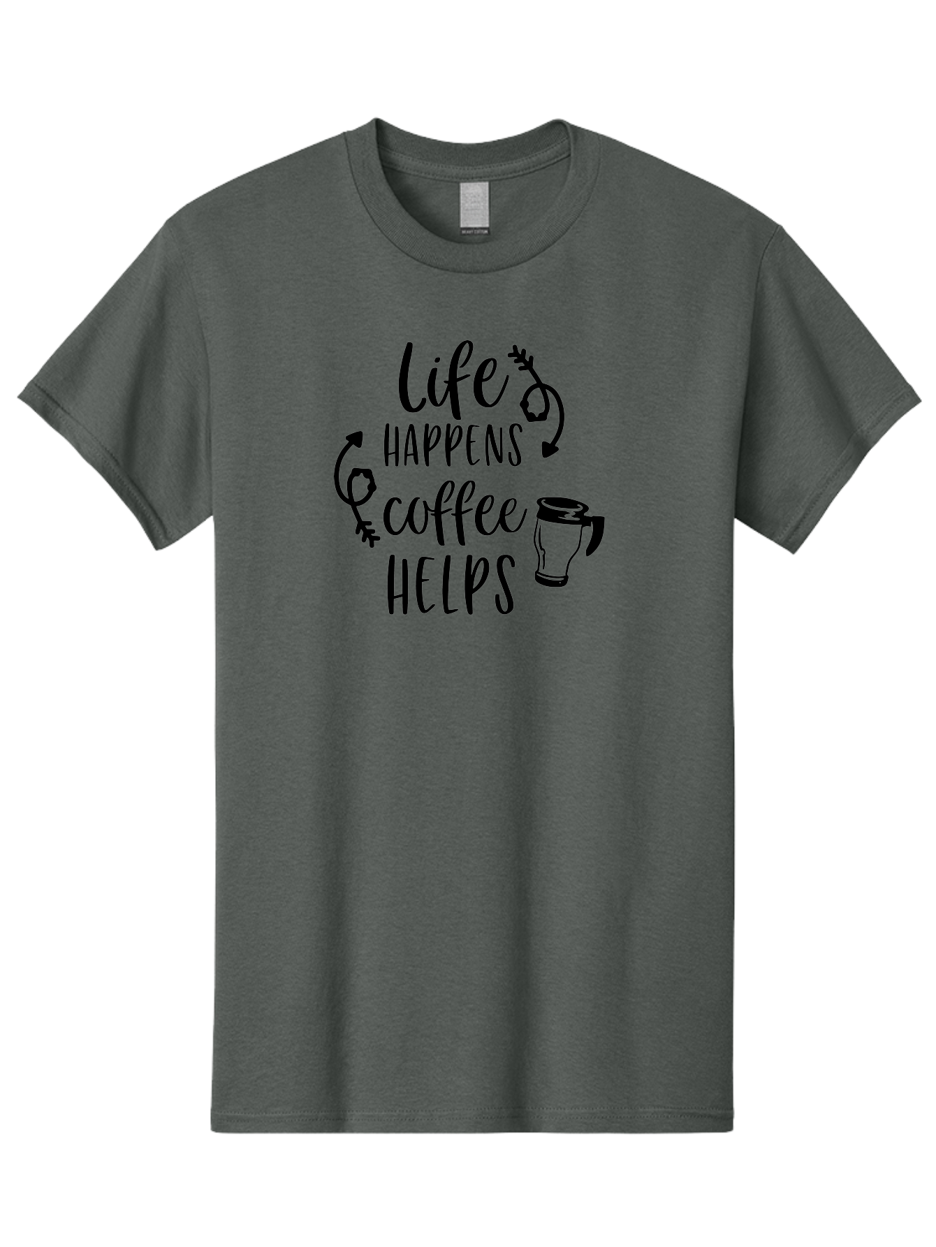 Life-Happens-Coffee-Helps Men'S Graphic Tee, 100% Cotton, Comfortable Casual Summer Wear, Machine Washable, Coffee Quote, Morning Motivation, Coffee Lover, Coffee Break, Daily Grind, Coffee Culture, Funny Quote Aac942